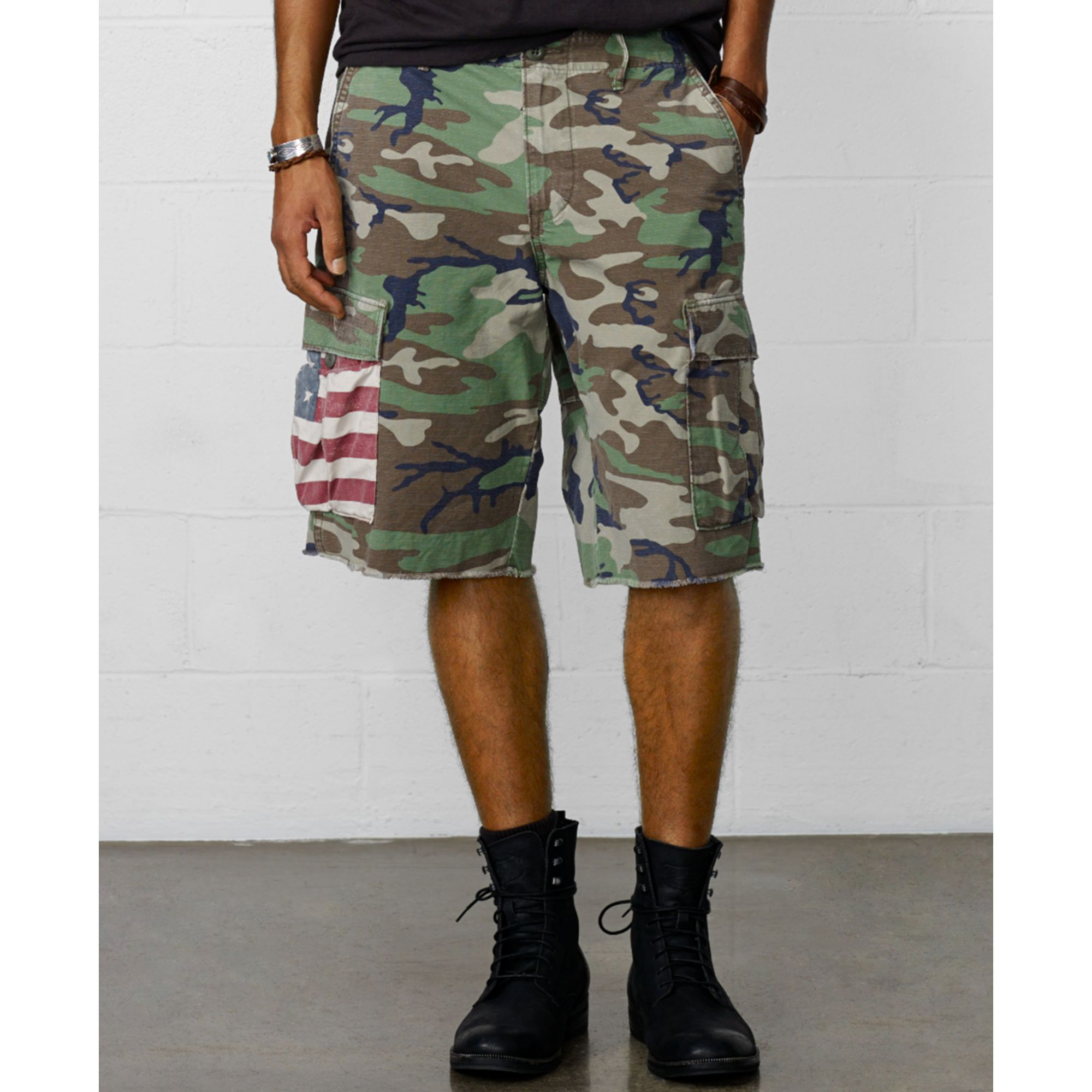 Denim & Supply Ralph Lauren Cut-Off Military Camo Cargo Shorts in Green ...