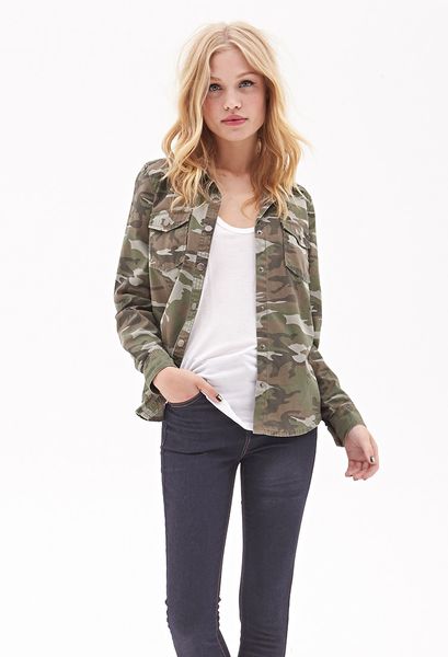 Forever 21 Camo Woven Shirt in Green (Olive/brown) | Lyst