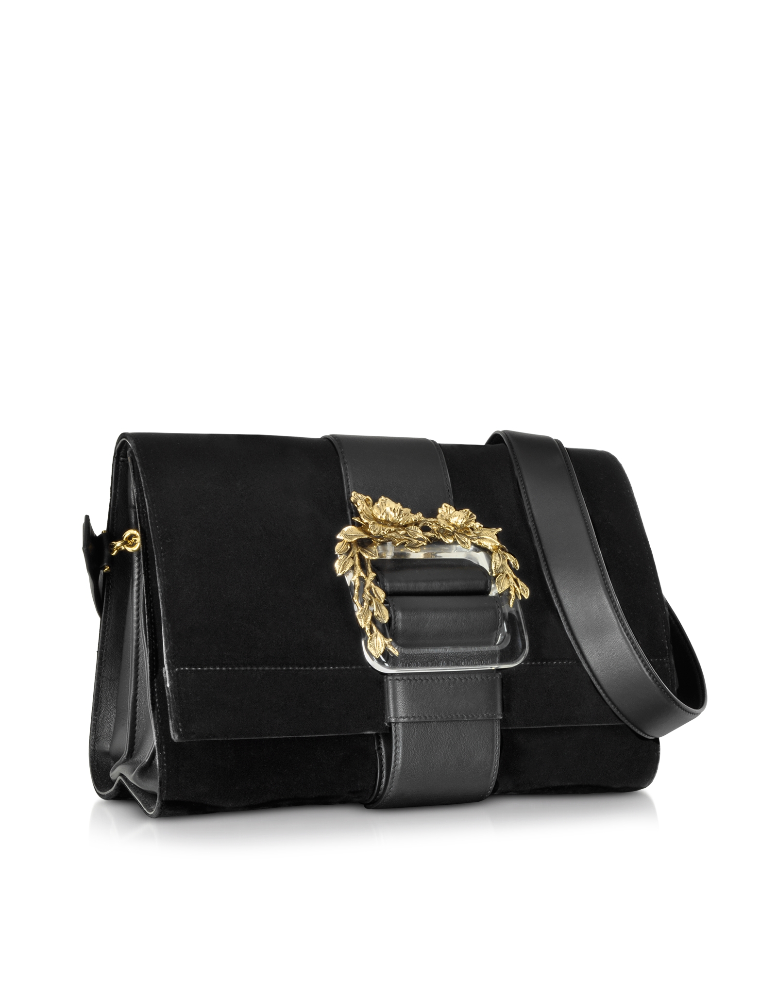 Lyst - Roberto Cavalli Black Velvet & Leather Shoulder Bag in Black