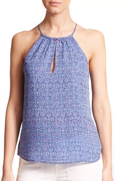 Joie Piet Silk Paisley-Print Halter Top in Blue (dark navy-sunset blue)