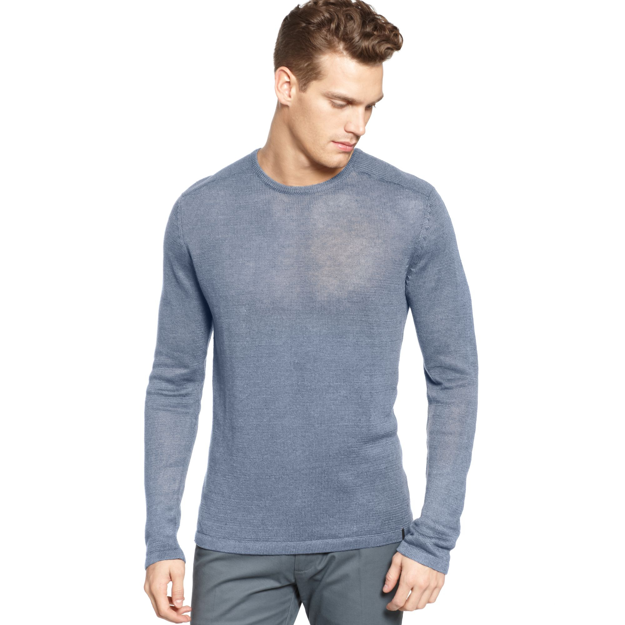 Lyst - Calvin Klein Crew Neck Linen Knit Shirt in Blue for Men