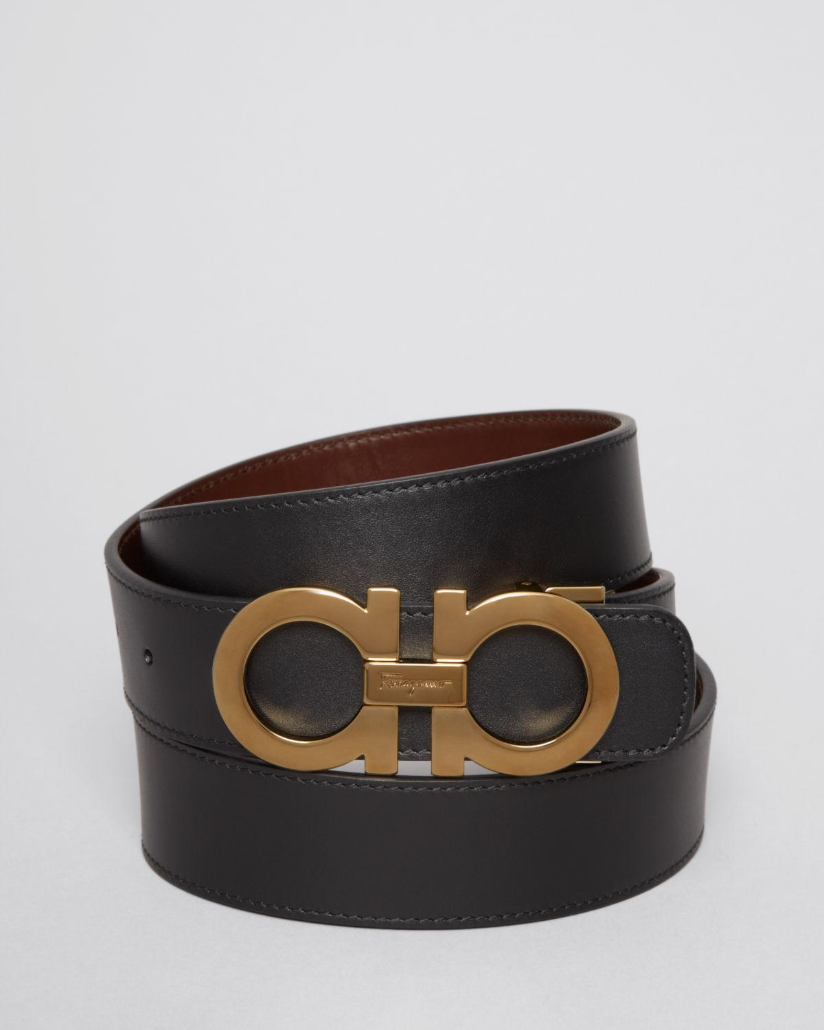 Ferragamo Smooth Leather Double Gancini Belt in Black for Men | Lyst
