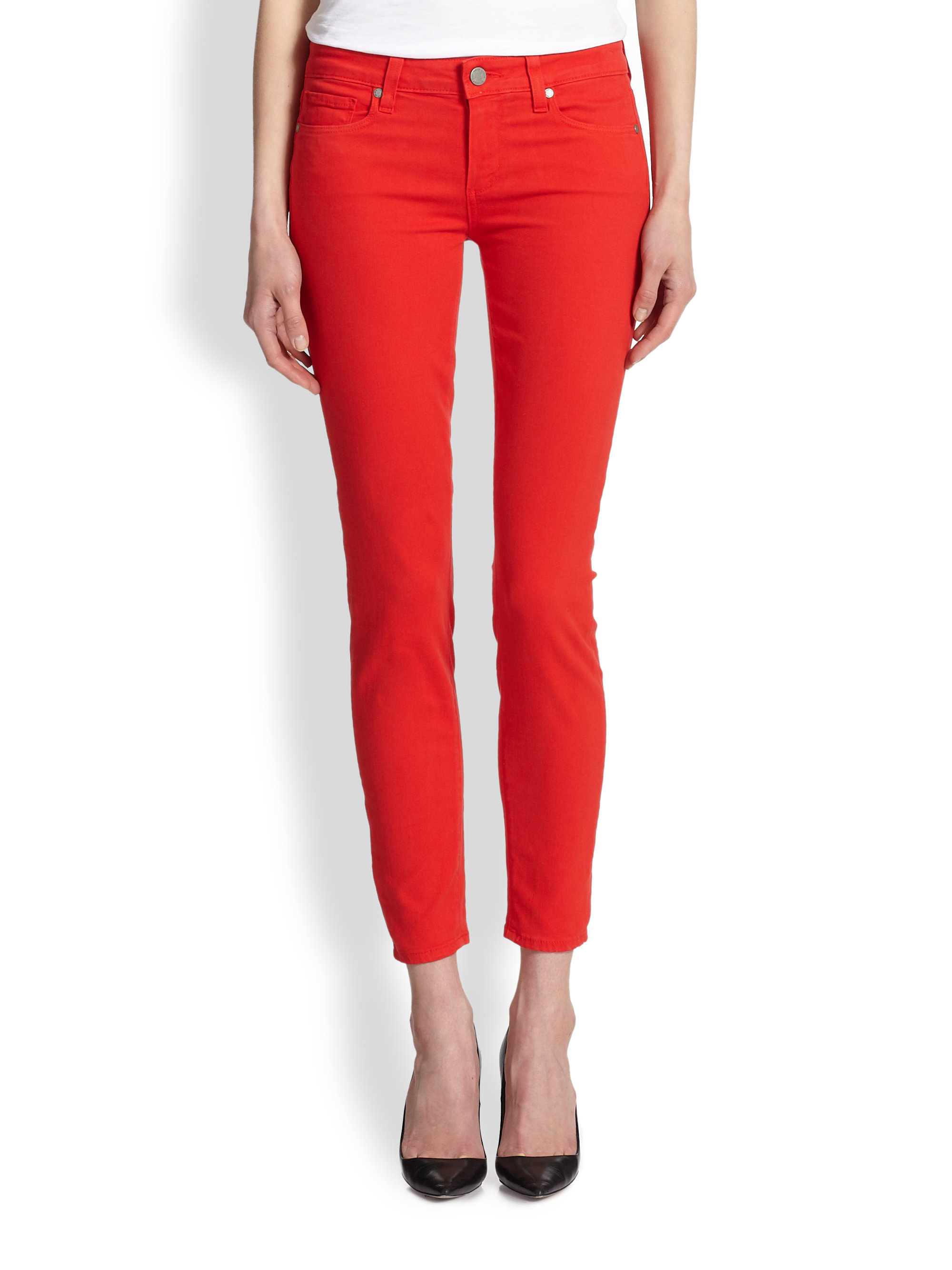 Paige Verdugo Ankle Skinny Jeans in Red (FLIRT RED) | Lyst