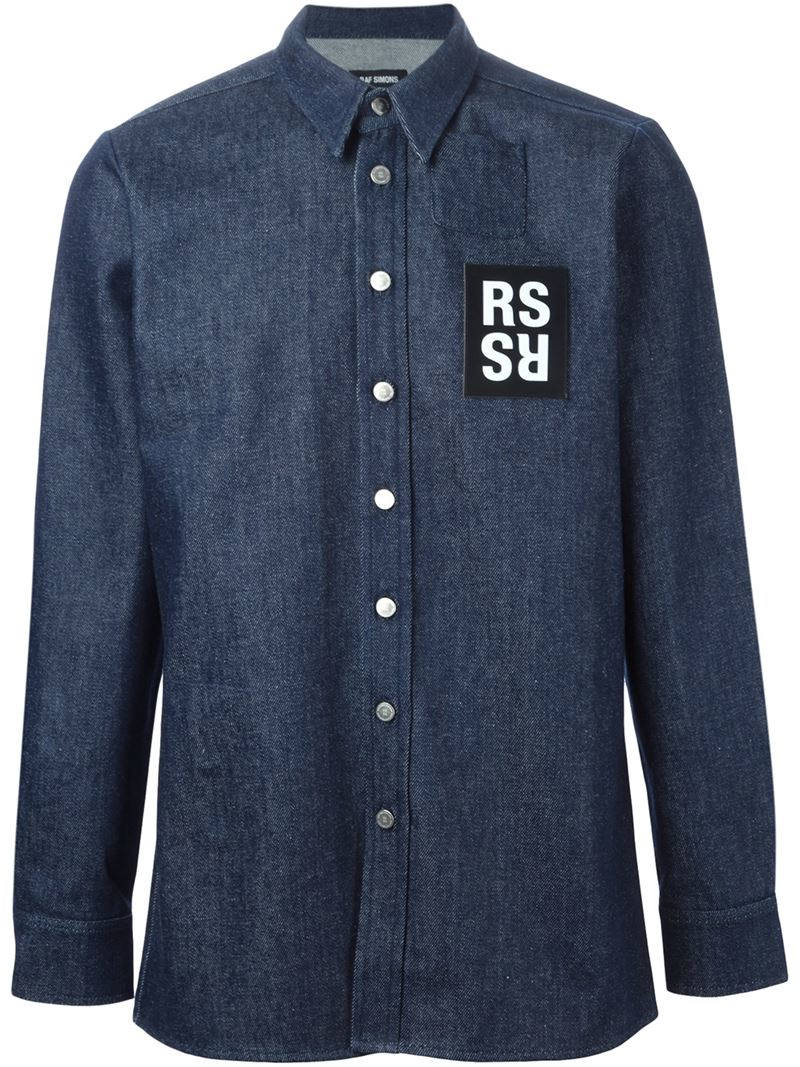 Lyst - Raf Simons Logo Patch Denim Shirt in Blue for Men