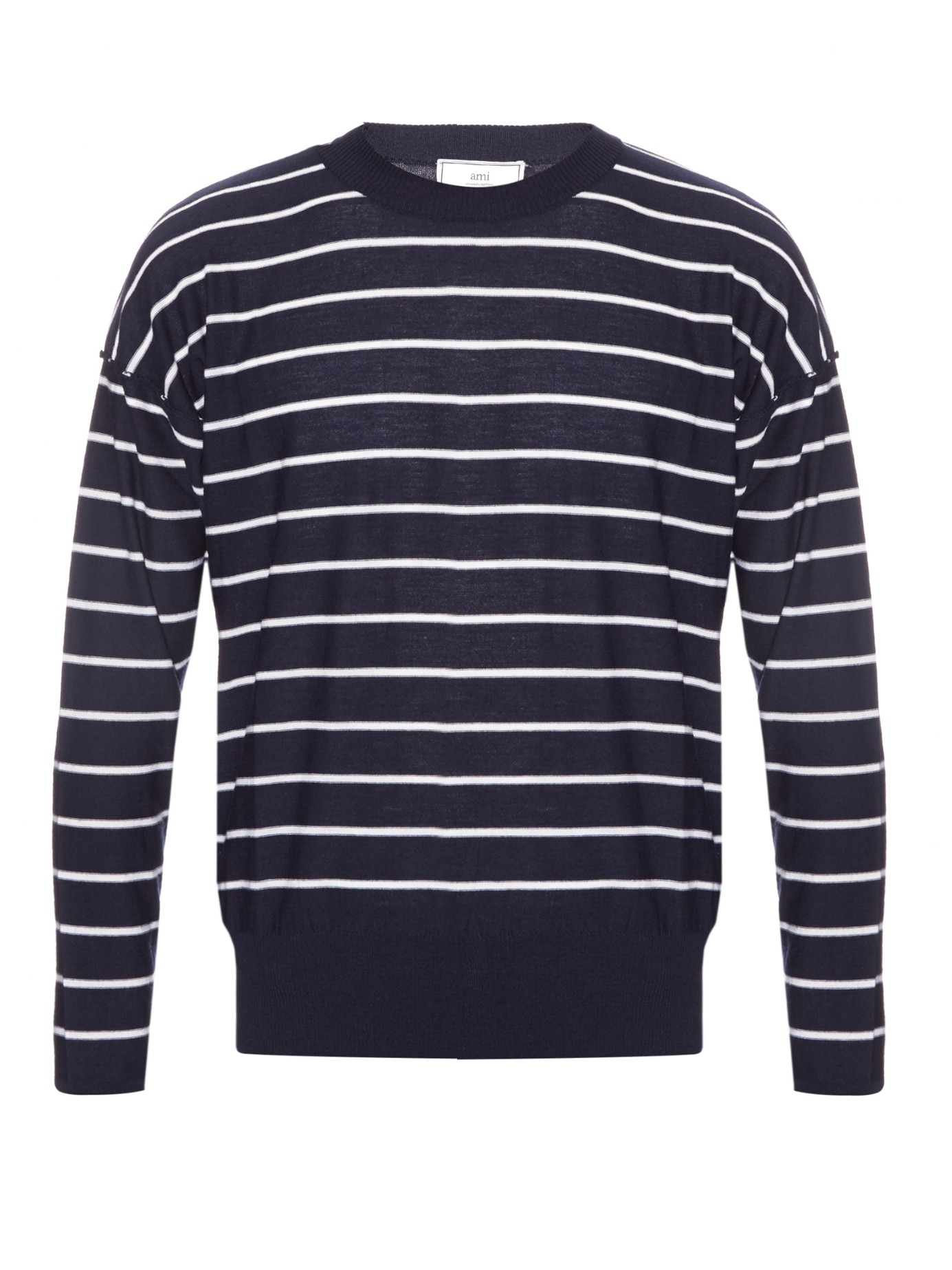 Lyst - AMI Long-sleeved Striped-wool Sweater in Blue for Men