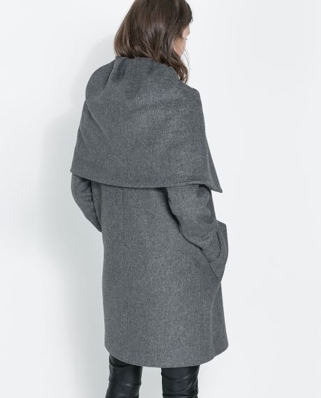 Zara Wollen Wrap-around Coat in Gray (Mid-grey) | Lyst