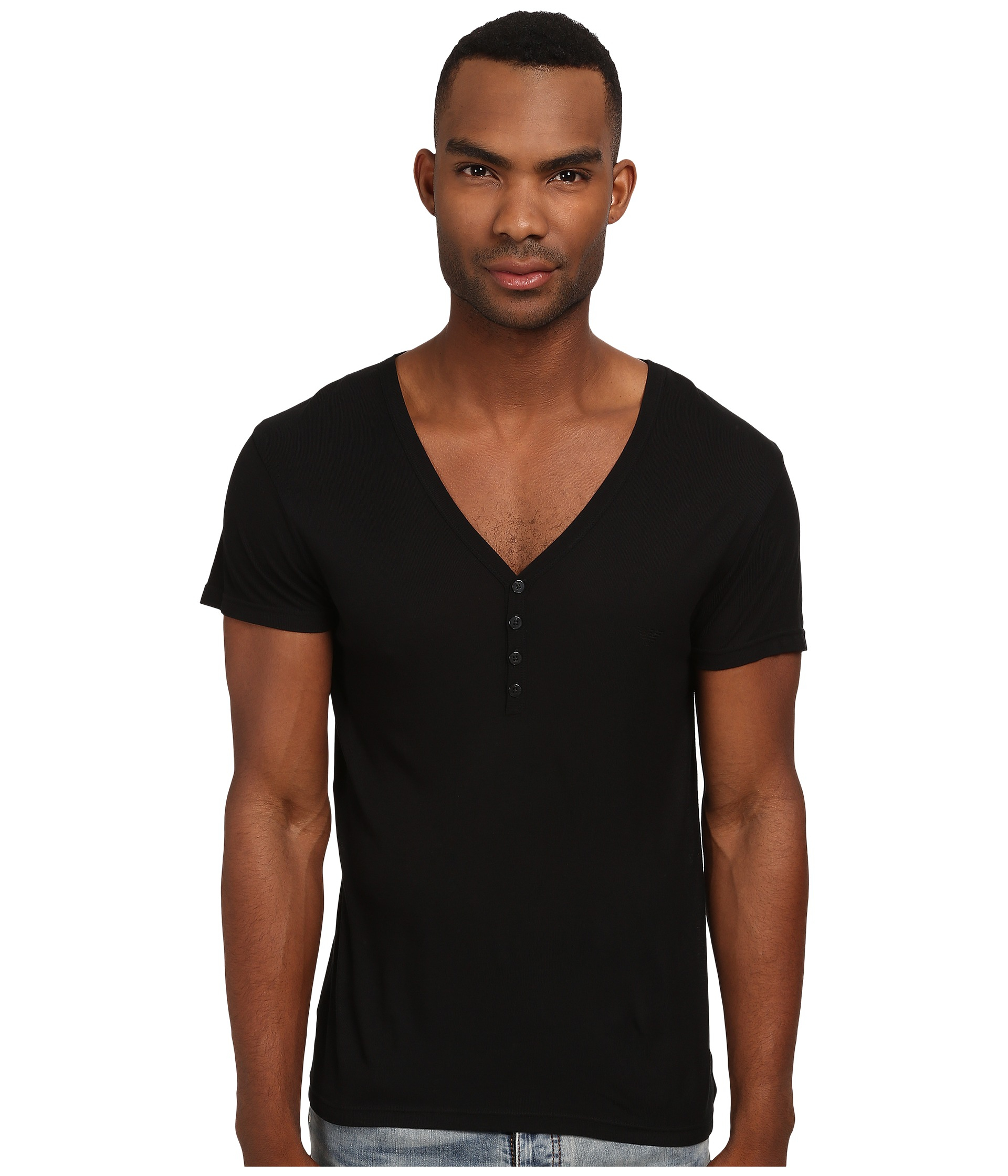 Lyst - Emporio Armani Short Sleeve Henley in Black for Men