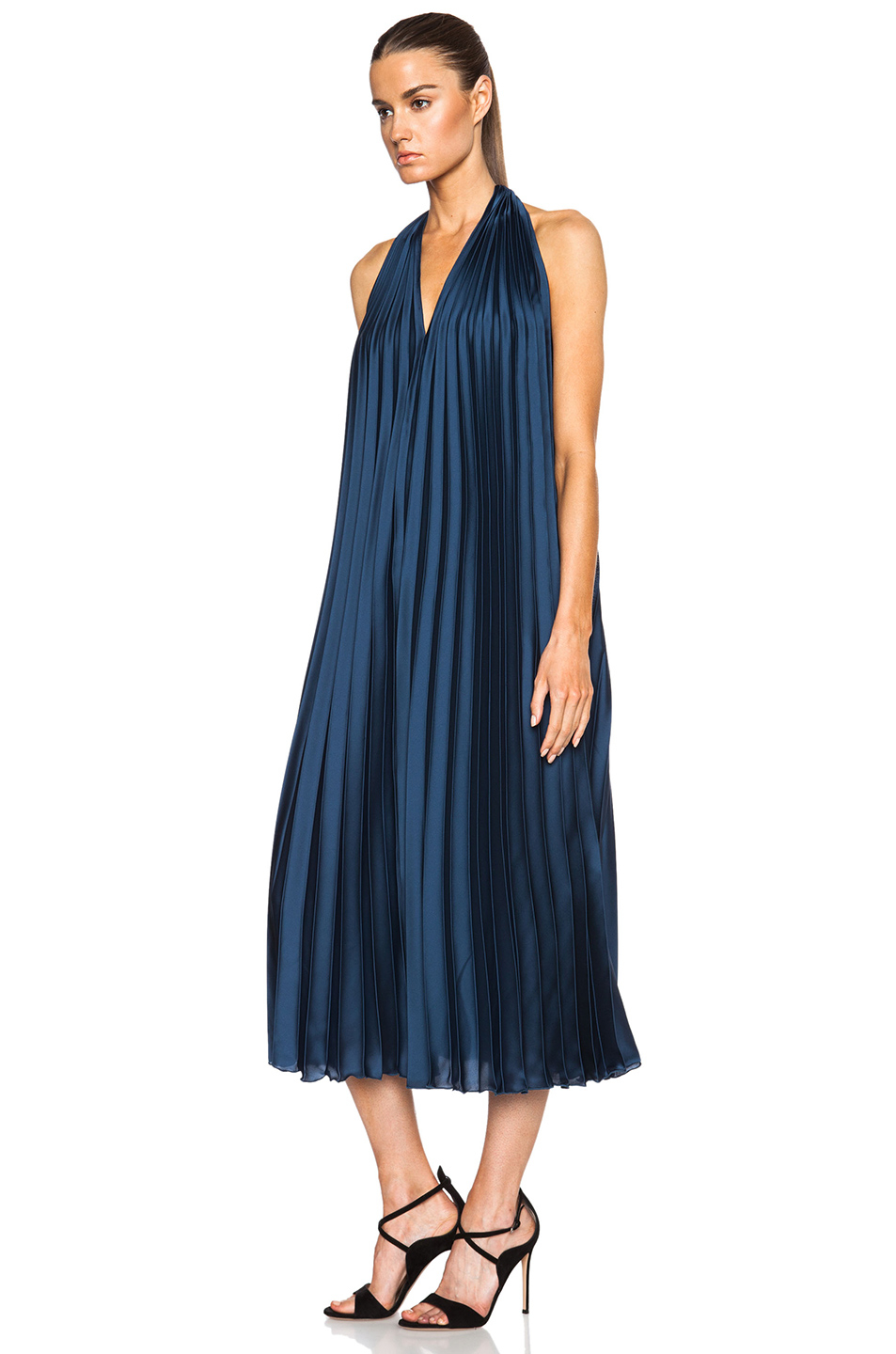 Lyst - Tome Satin Pleated Halter Dress in Blue