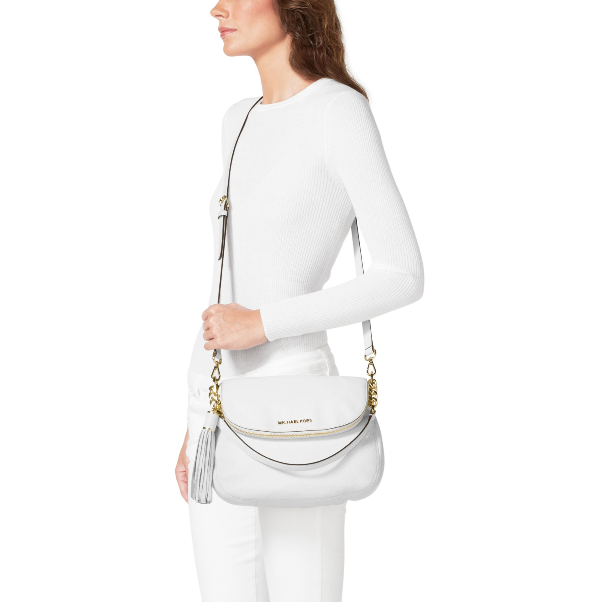 Lyst - Michael Kors Bedford Tassle Medium Leather Shoulder Bag in White