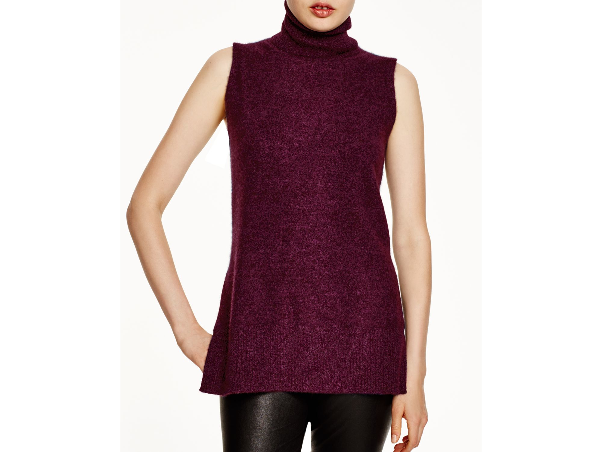 Aqua Cashmere Cashmere Turtleneck High Low Sleeveless Sweater in ...