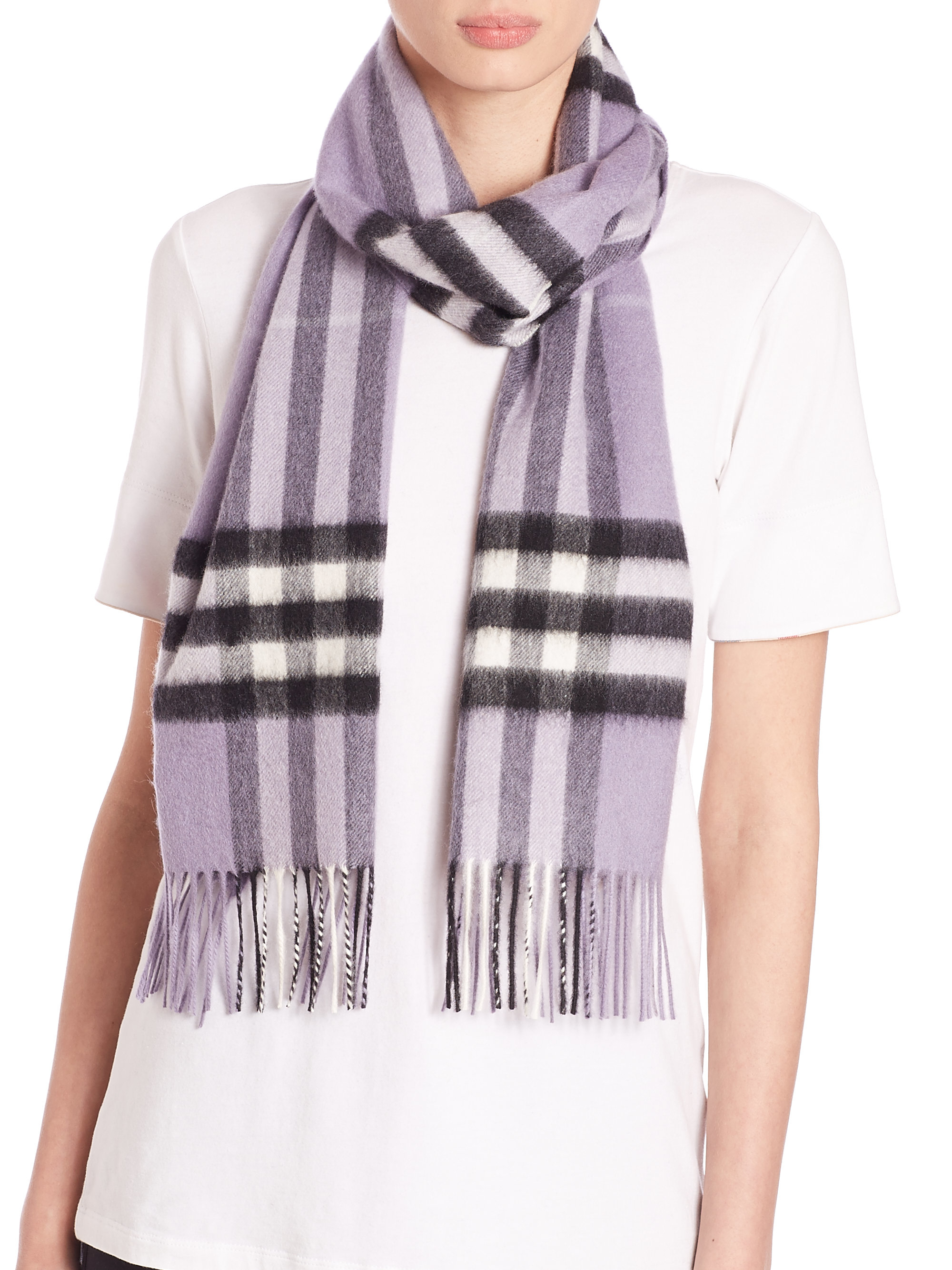 Burberry Giant Check Cashmere Scarf in Purple | Lyst