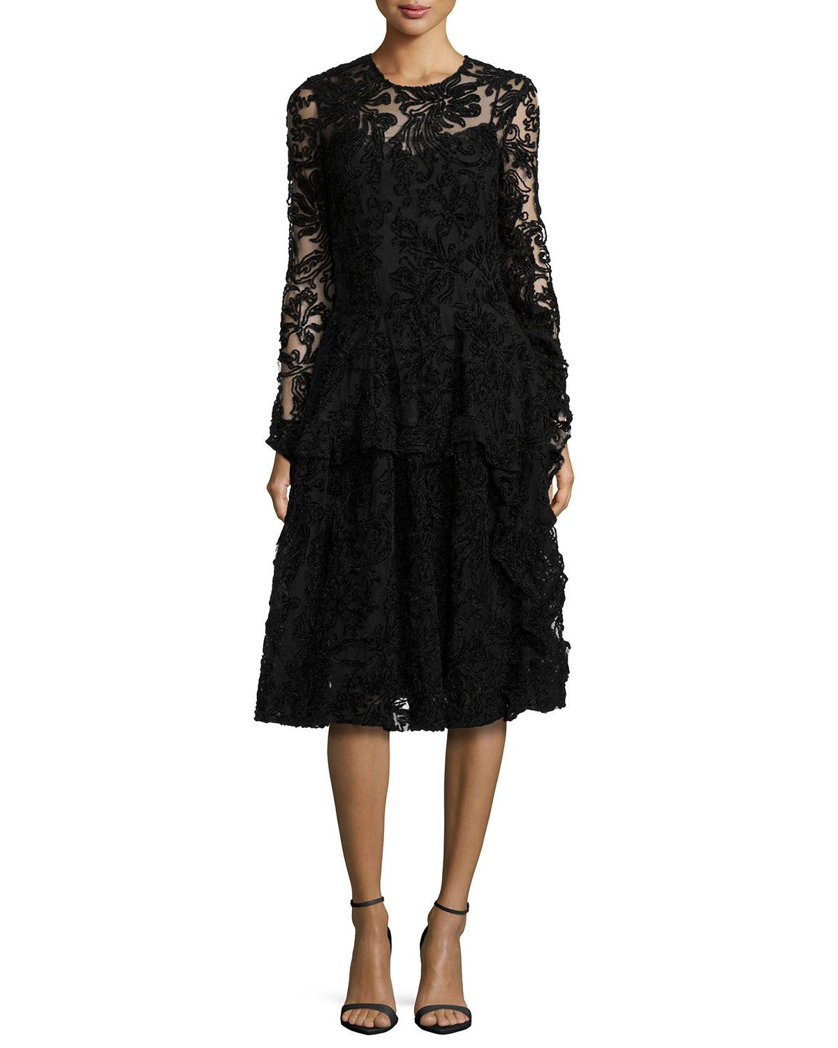 Simone rocha Chenille Lace Tiered Ruffle Dress in Black | Lyst