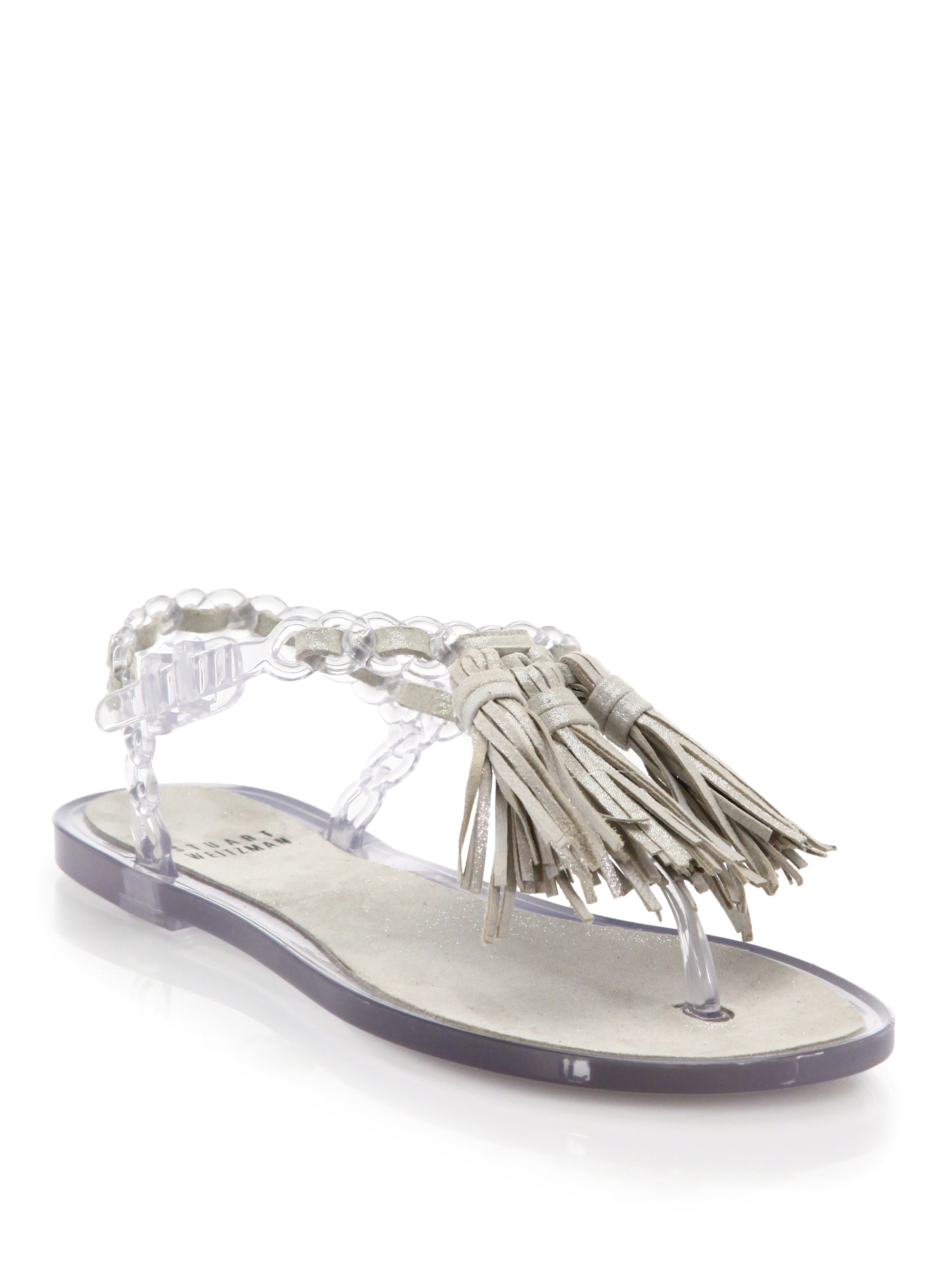 Lyst - Stuart Weitzman Gelati Leather-woven Jelly Thong Sandals in Gray
