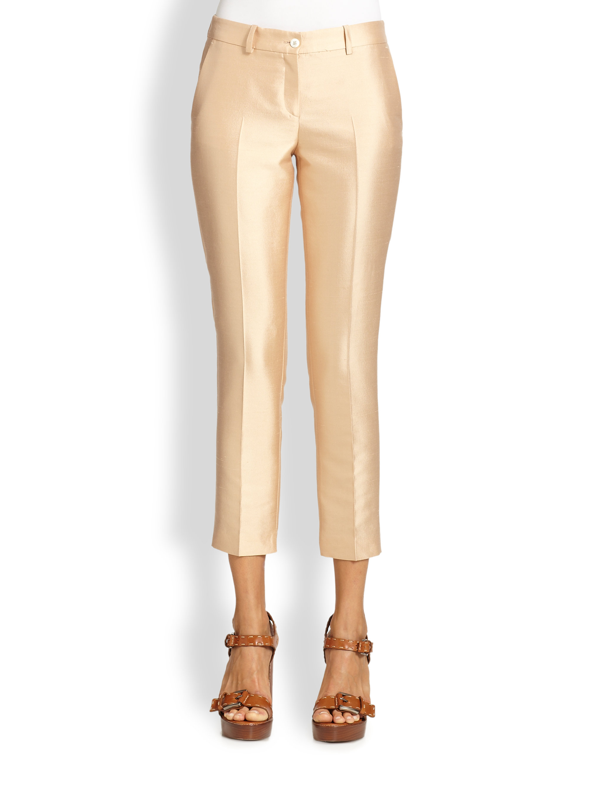 Michael Kors Beige Silk And Wool Shantung Pants Lyst