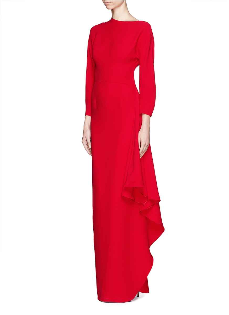 Lyst - Valentino Asymmetric Neckline Cascade Ruffle Silk Gown in Red