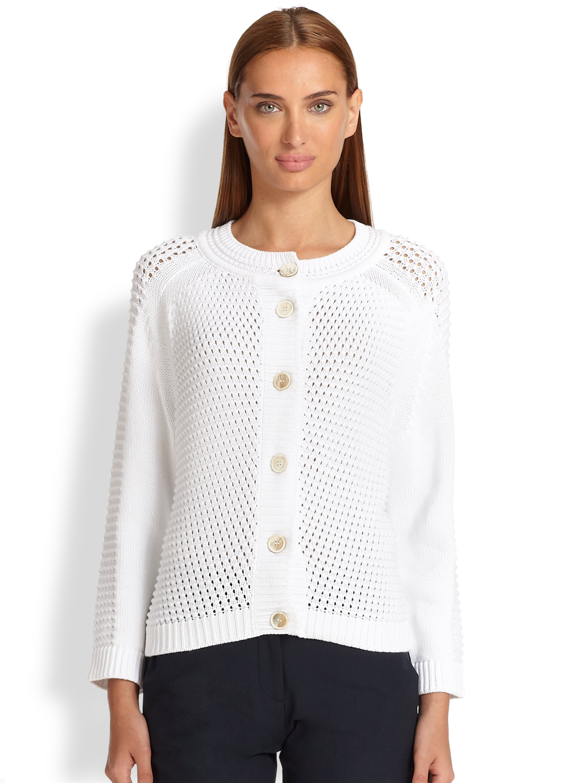 Lyst - Piazza Sempione Open-knit Cotton Cardigan in White