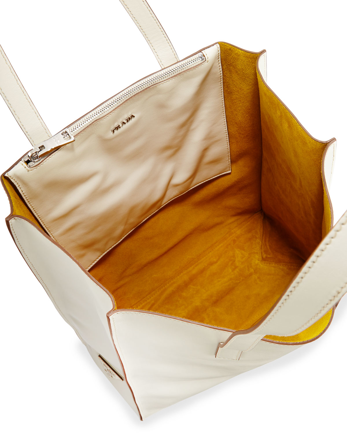 Prada Soft Calfskin North-south Tote Bag in White (WHITE/YELLOW ...