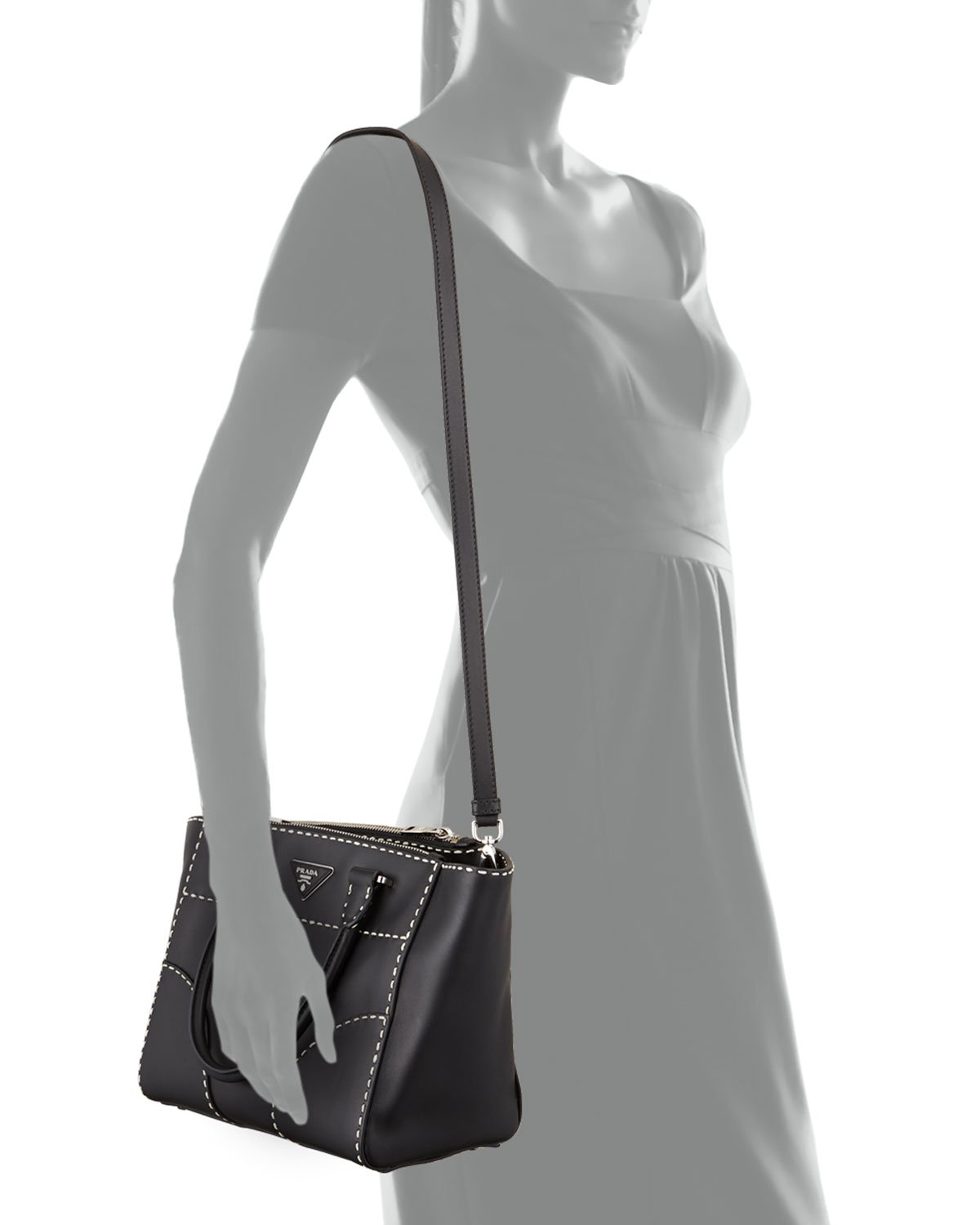 Prada City Calf Small Twin-Pocket Tote Bag in Black (BLACK/WHITE ...