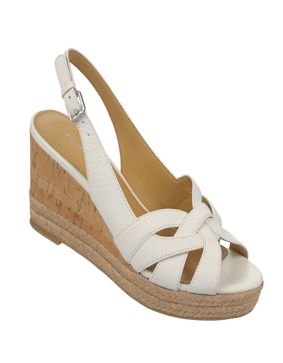 Franco Sarto Kris Leather Wedge Sandals in White | Lyst