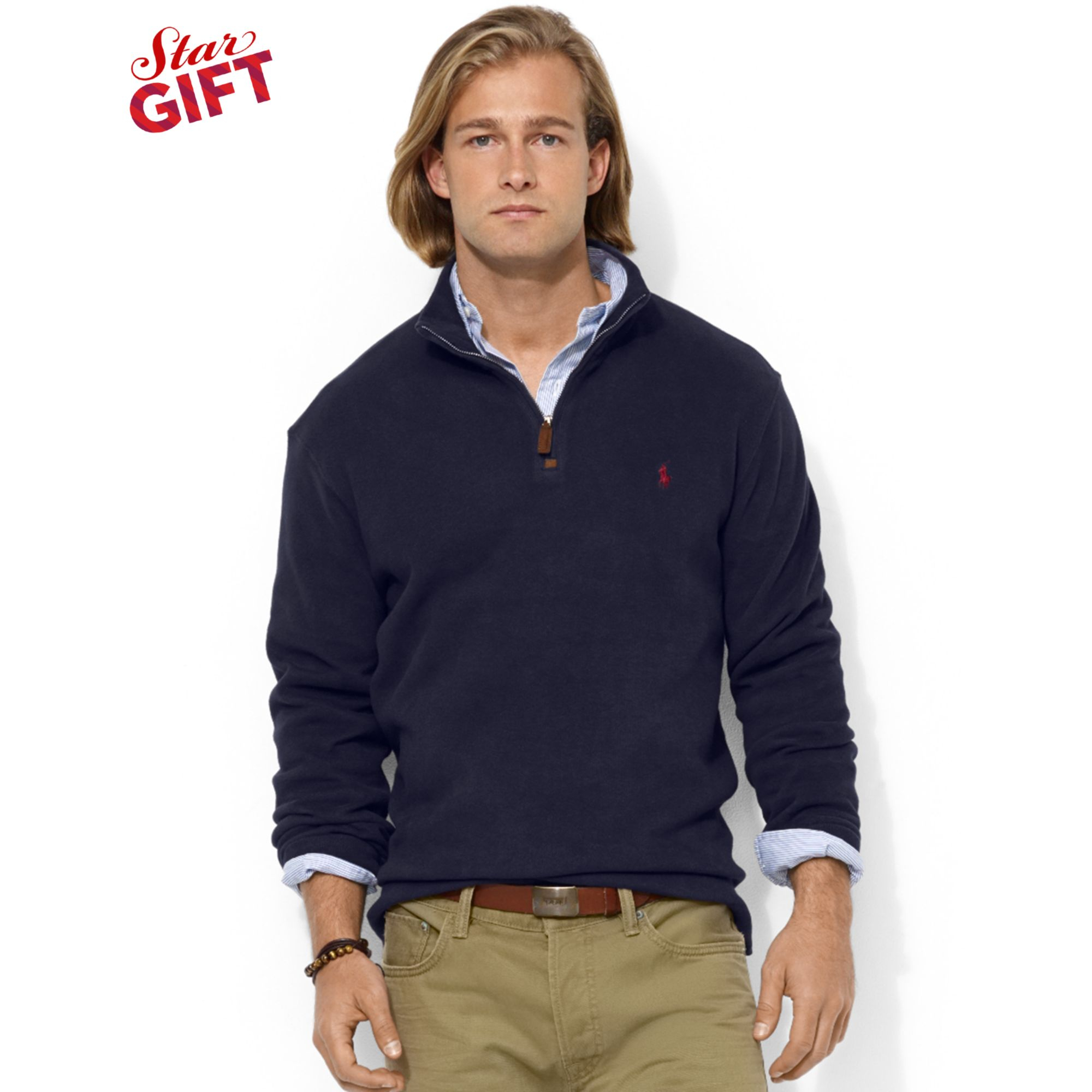 Download Ralph Lauren French-rib Halfzip Mock Neck Pullover in Blue for Men - Lyst