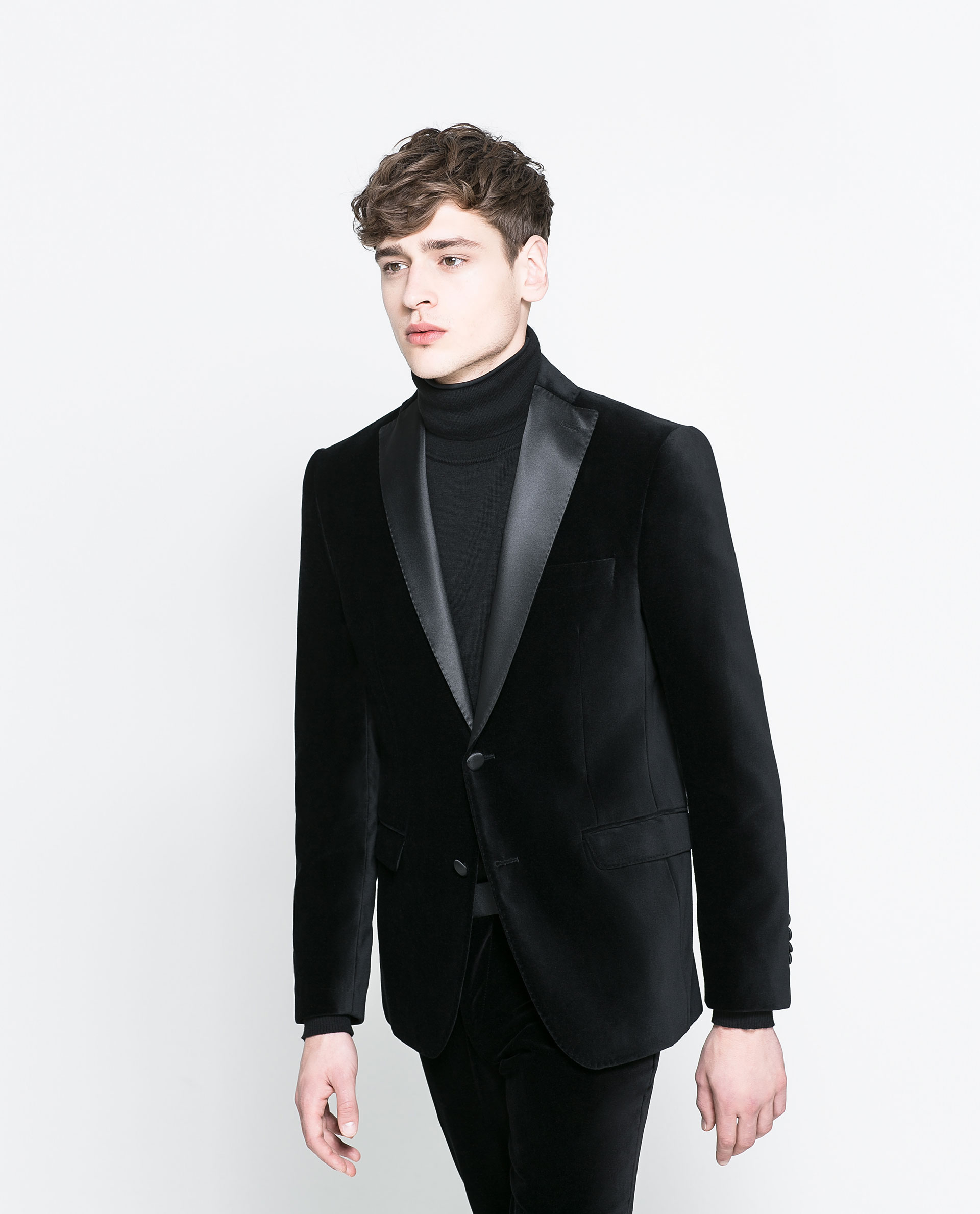 Zara Velvet Blazer with Contrast Detailing in Black for Men | Lyst