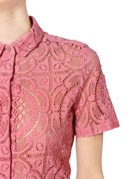 Burberry Prorsum Short Sleeved Victorian Lace Shirt in Pink | Lyst