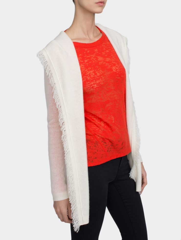 White + Warren Cashmere Fringe Hooded Cardigan in White - Lyst
