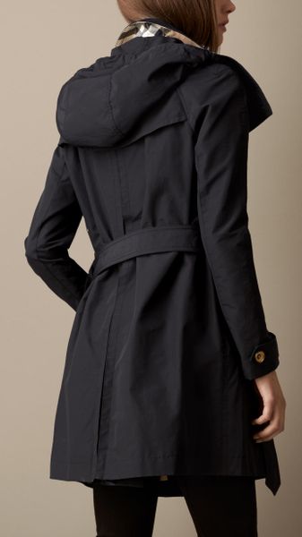 Burberry Mid Length Faille Trench Coat with Removable Hood in Blue ...