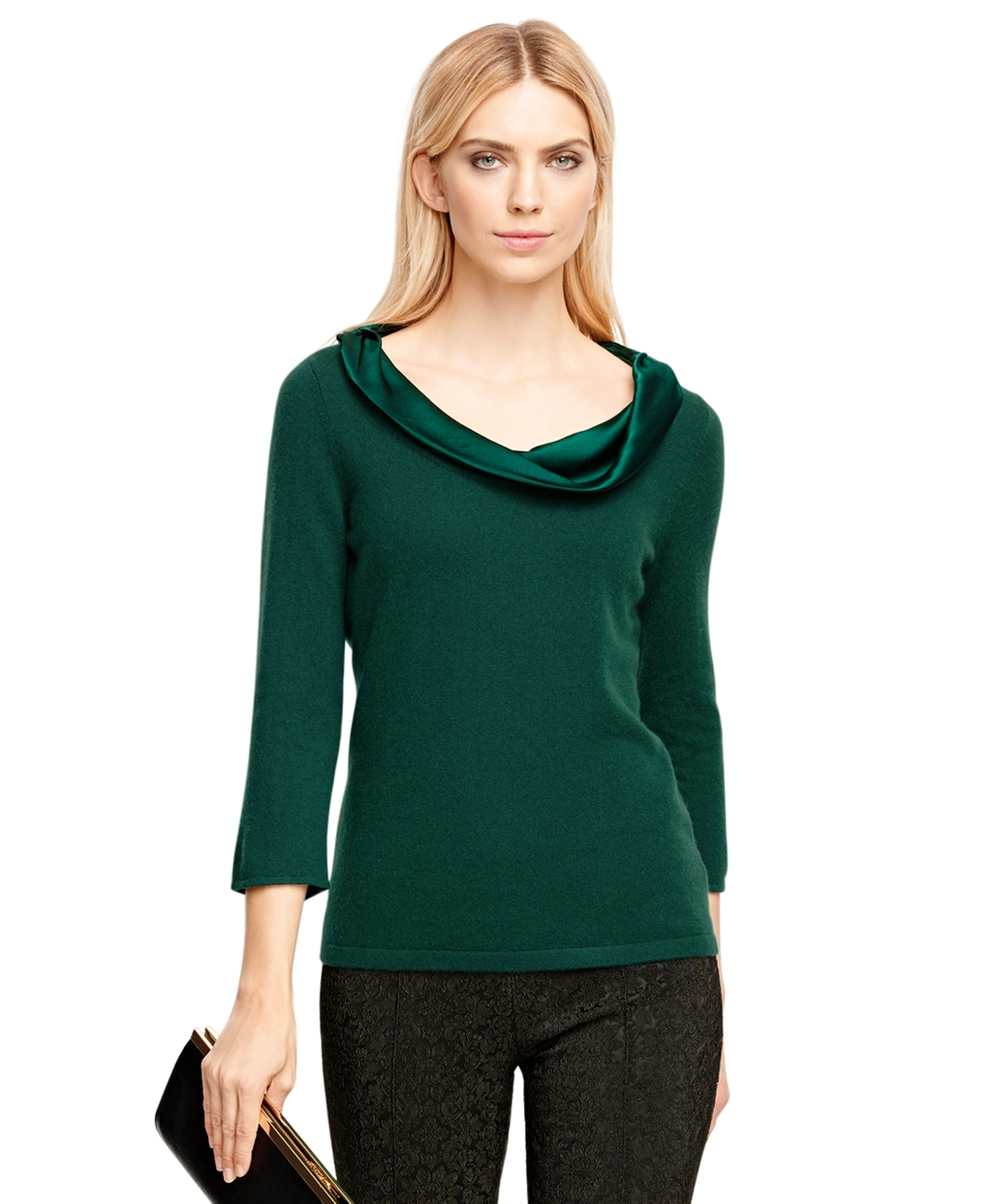 Lyst Brooks Brothers Cashmere Drape Neck Sweater in Green
