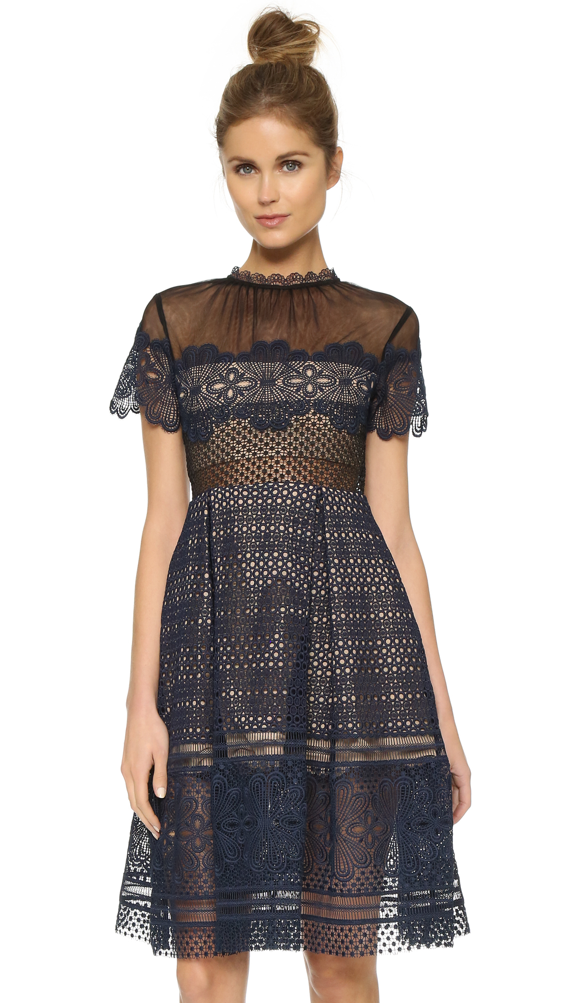 lyst self portrait felicia embroidered sheer lace dress in blue lyst self portrait felicia embroidered sheer lace dress in blue