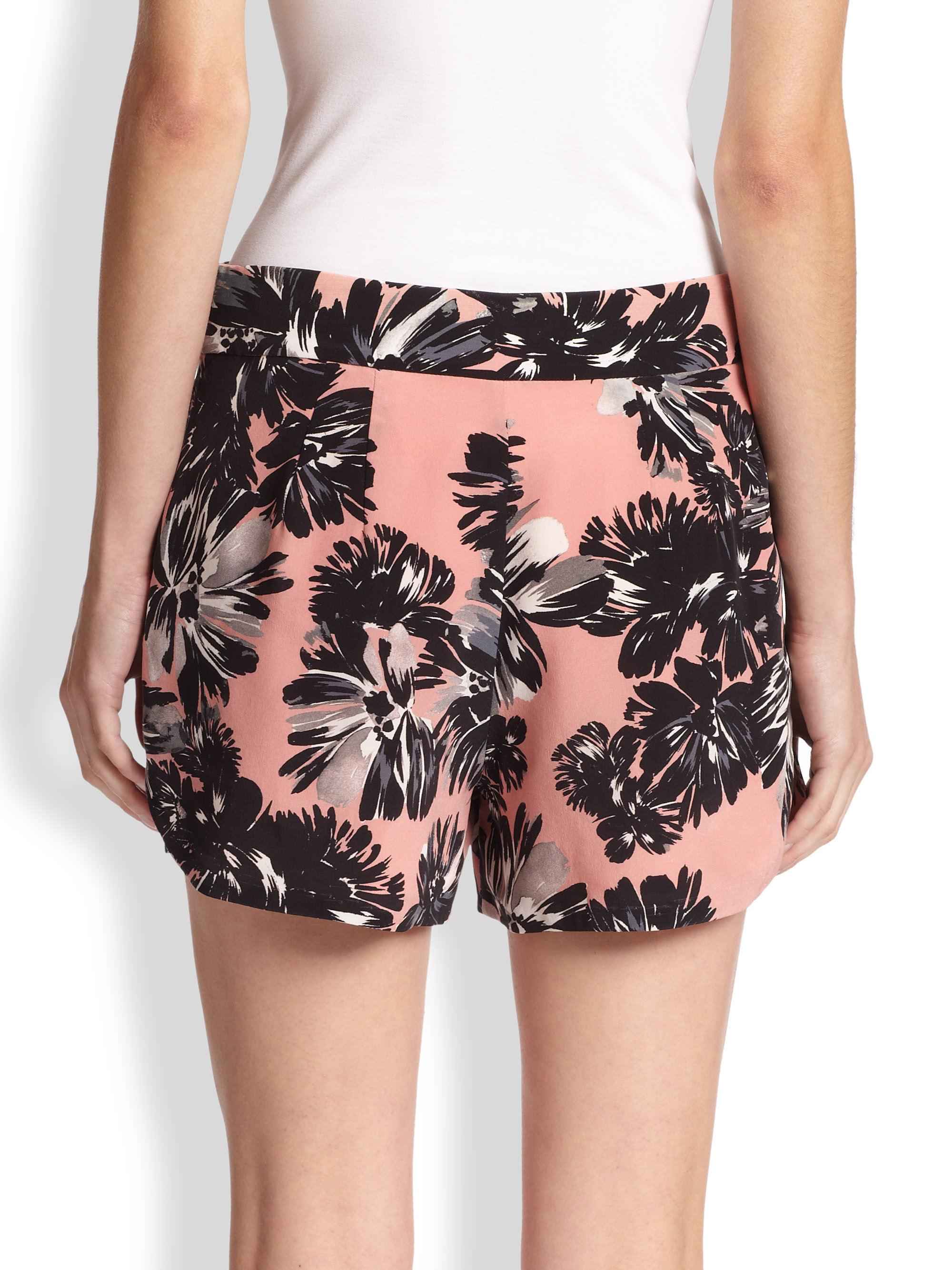 Rebecca taylor Flower-Print Silk Shorts in Floral (PINK BLACK MULTI) | Lyst