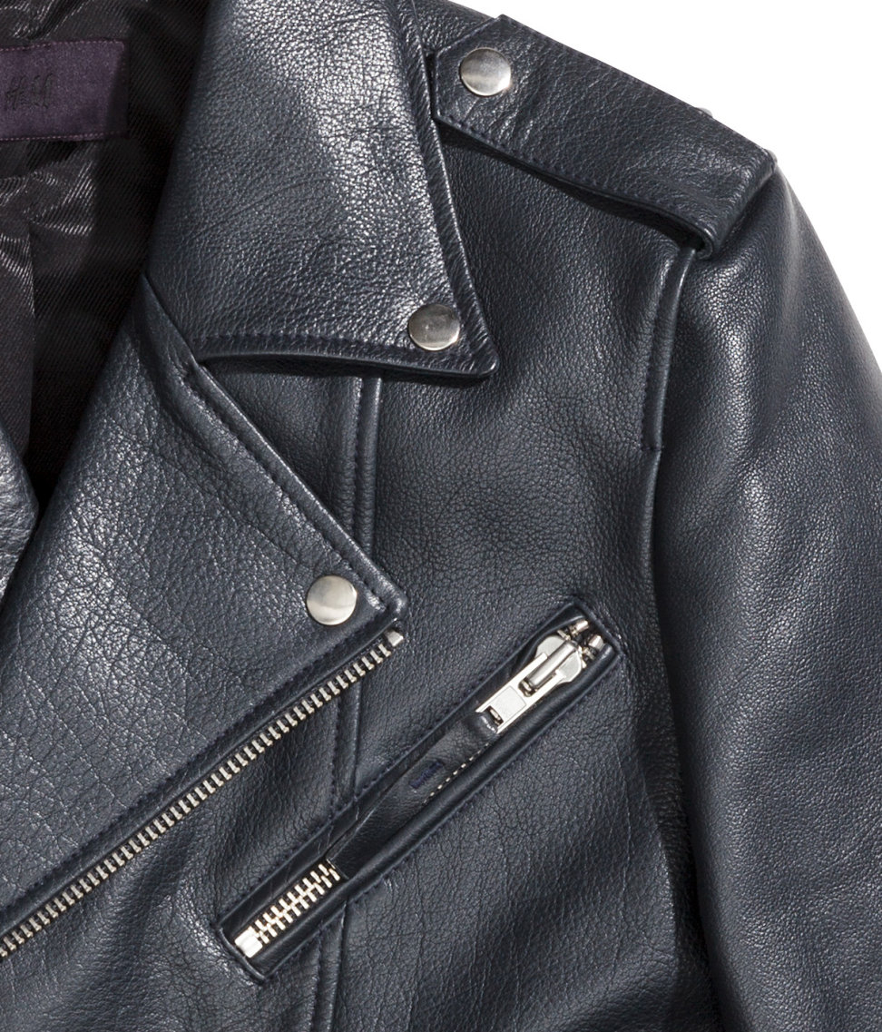 H M Leather Biker Jacket In Blue For Men Lyst Gallery Men S Moncler Rethel Shearling Leather Jackets
