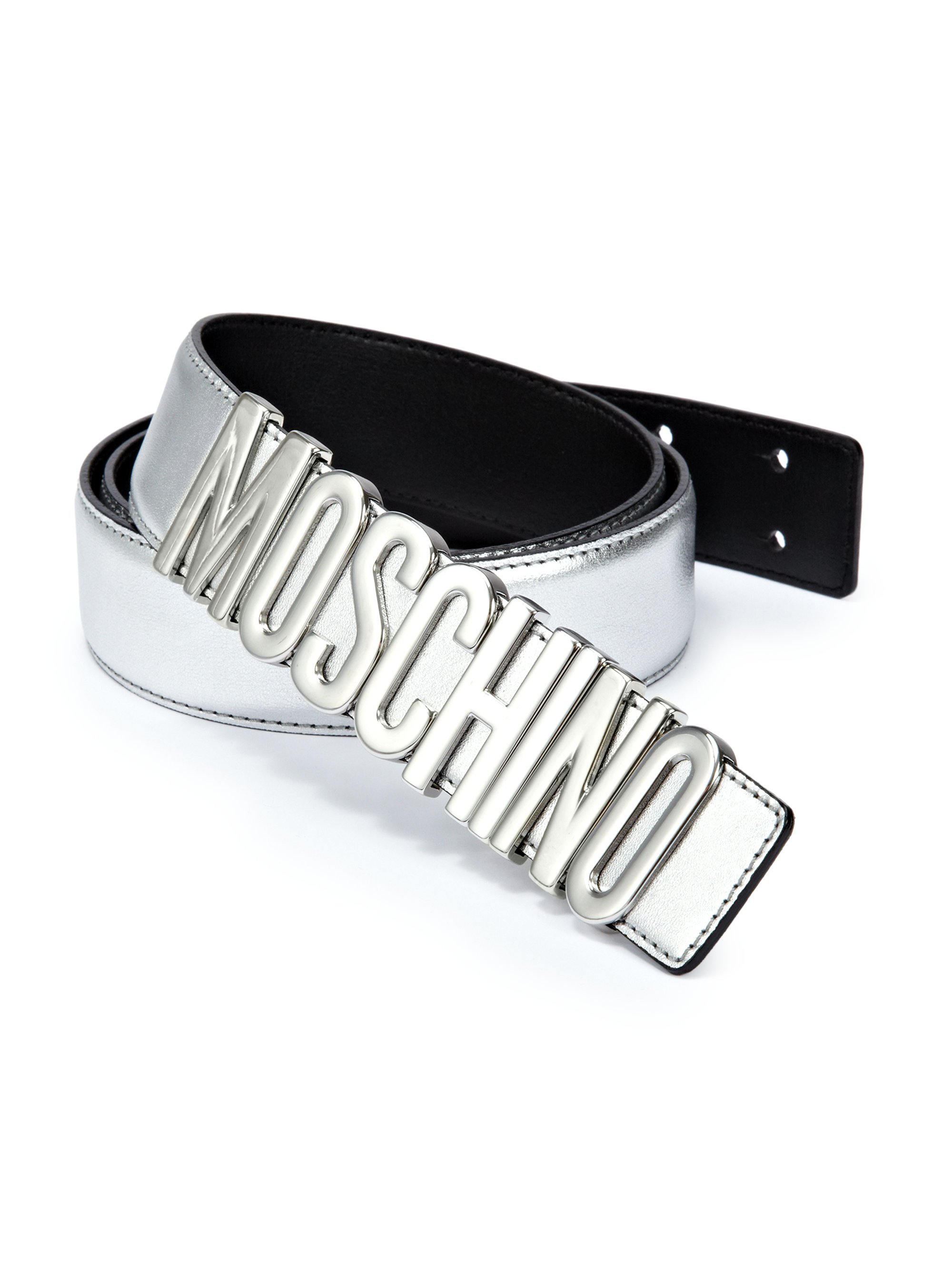 Moschino Metallic Logo-buckle Leather Belt in Metallic for Men | Lyst