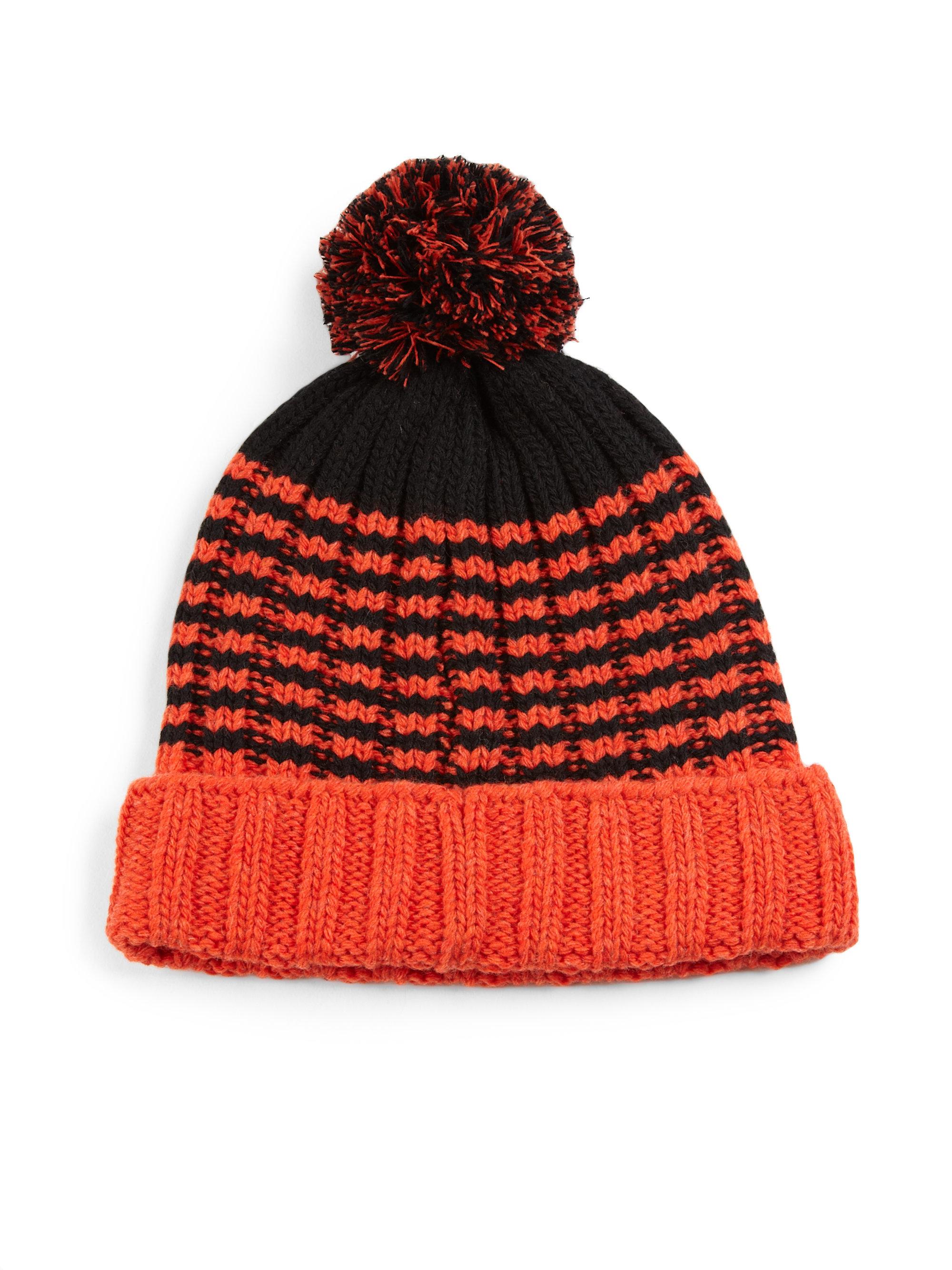 gucci pom pom hat Lyst  Knit in black) Pom pom Hat Orange Gucci Wool (orange