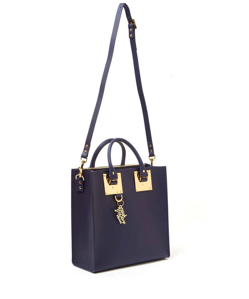 Lyst - Sophie Hulme Large Navy Zip Square Leather Tote Bag in Blue