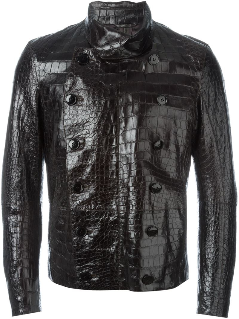 Giorgio Armani Alligator Leather Buttoned Jacket in Black for Men - Lyst