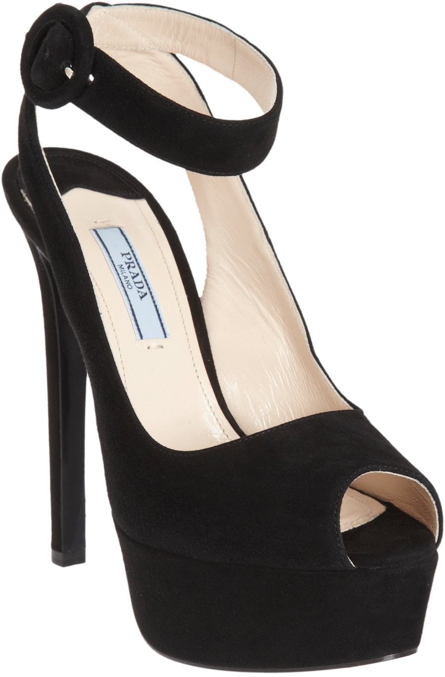 Lyst - Prada Ankle Strap Platform Sandal in Black