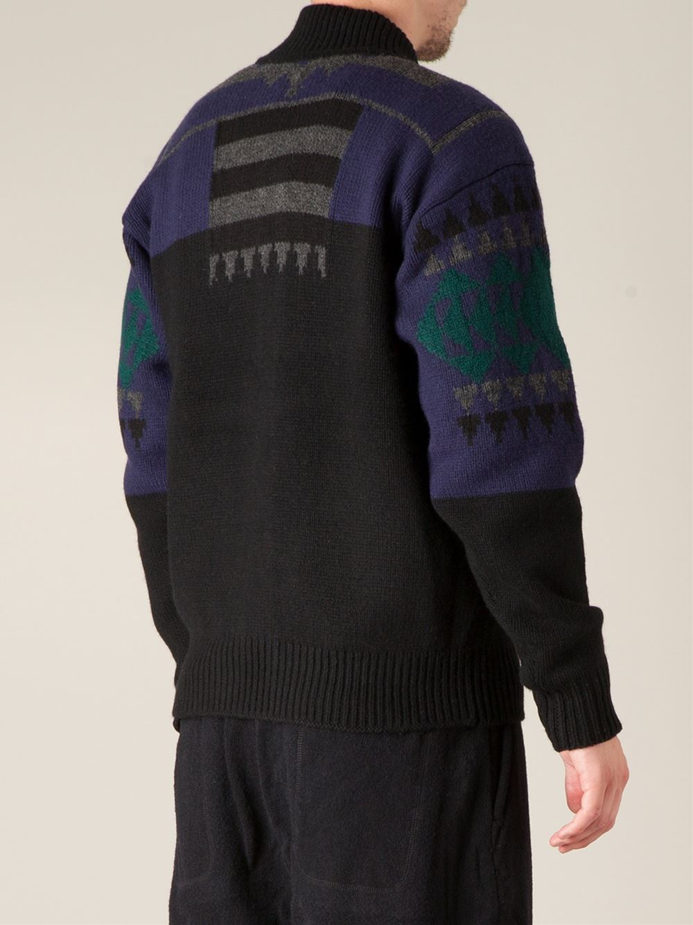 Lyst Sacai Aztec Pattern Zip Sweater in Blue for Men