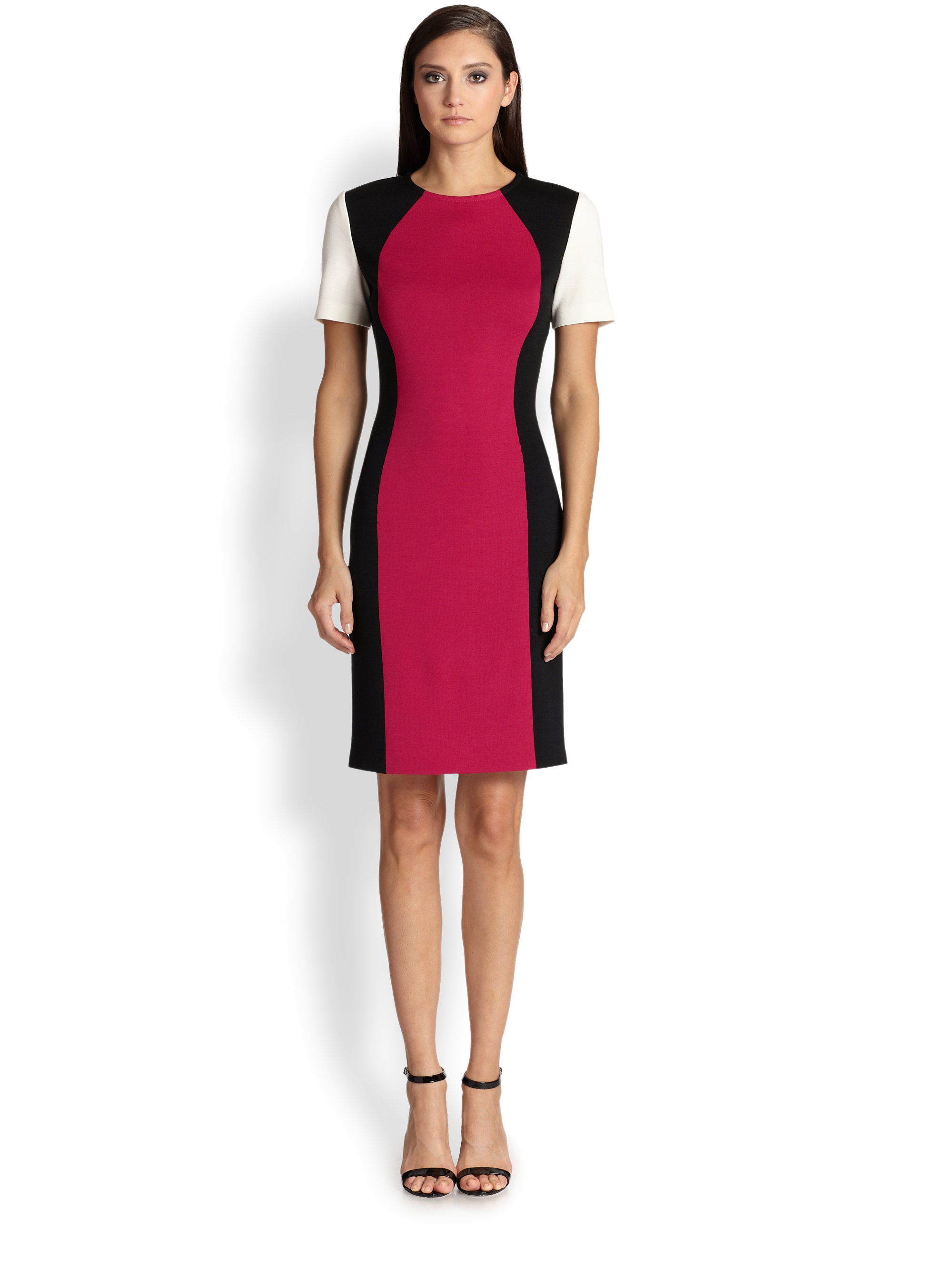 St. john Knit Colorblock Dress in Red Lyst