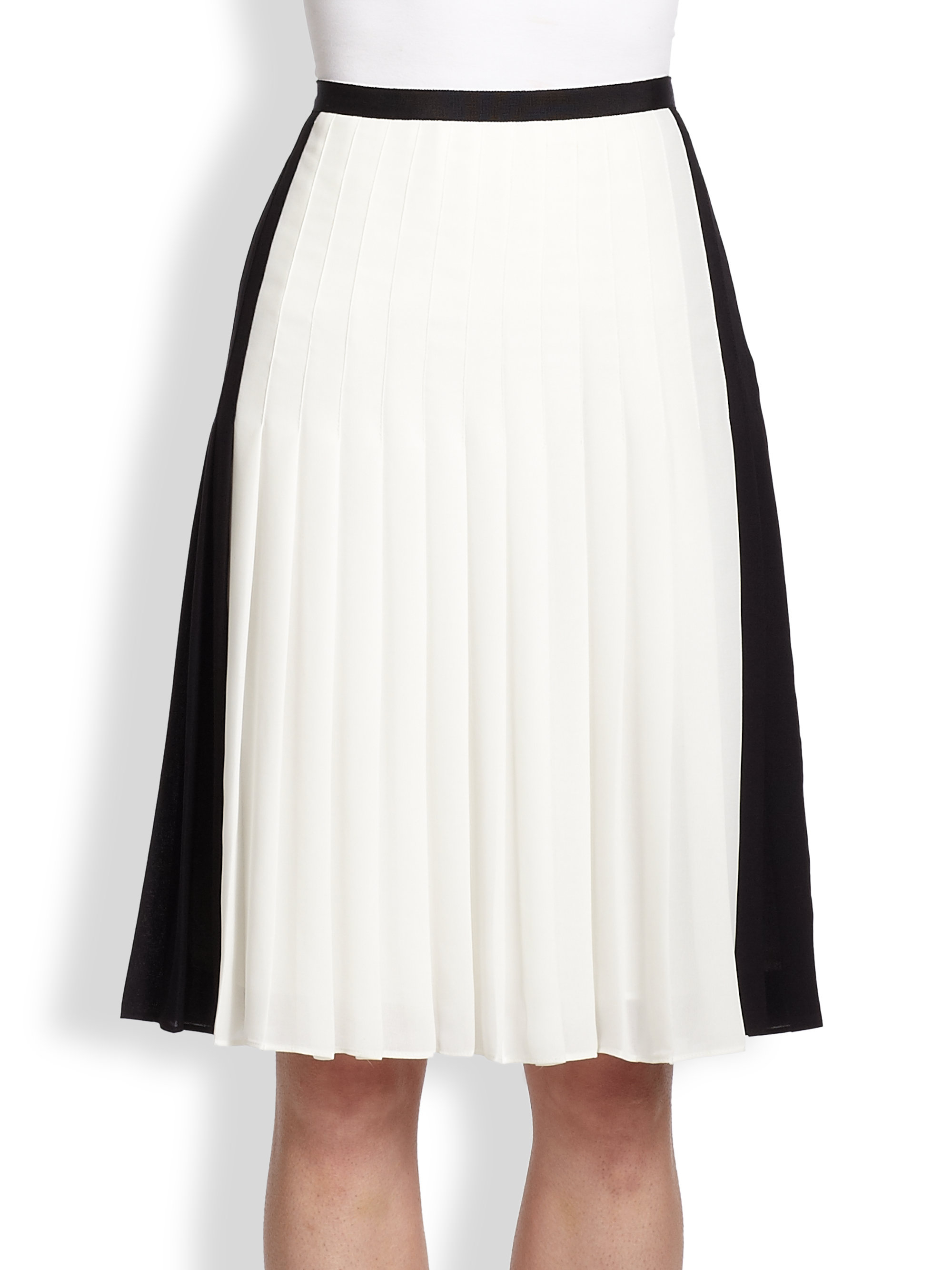Vince Two-Tone Pleated Skirt in Black - Lyst
