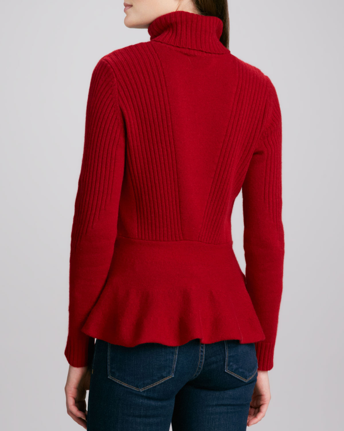 Magaschoni Cashmere Turtleneck Peplum Sweater in Red | Lyst