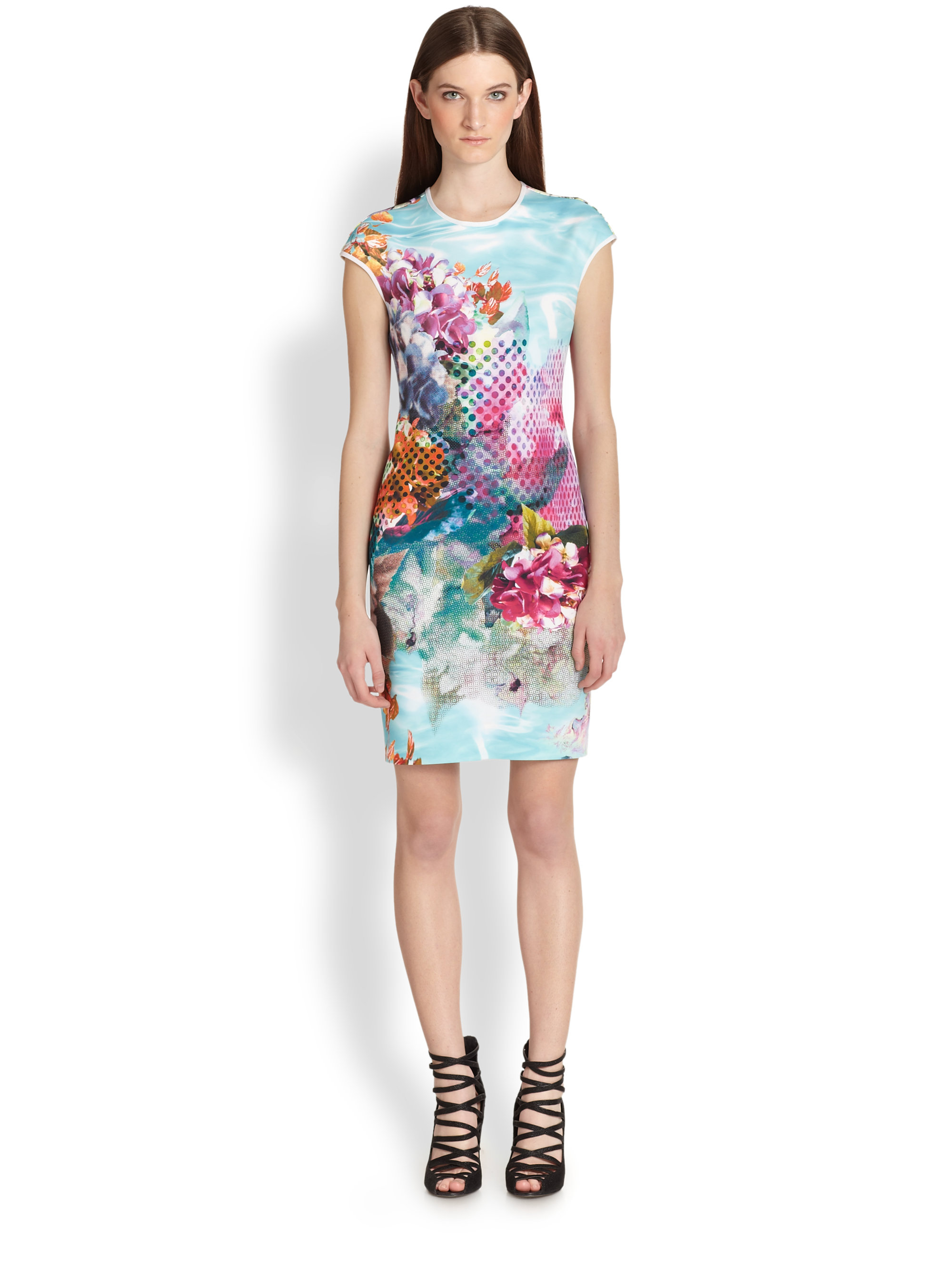 Lyst Clover Canyon Pool Flower Printed Neoprene Dress Gallery