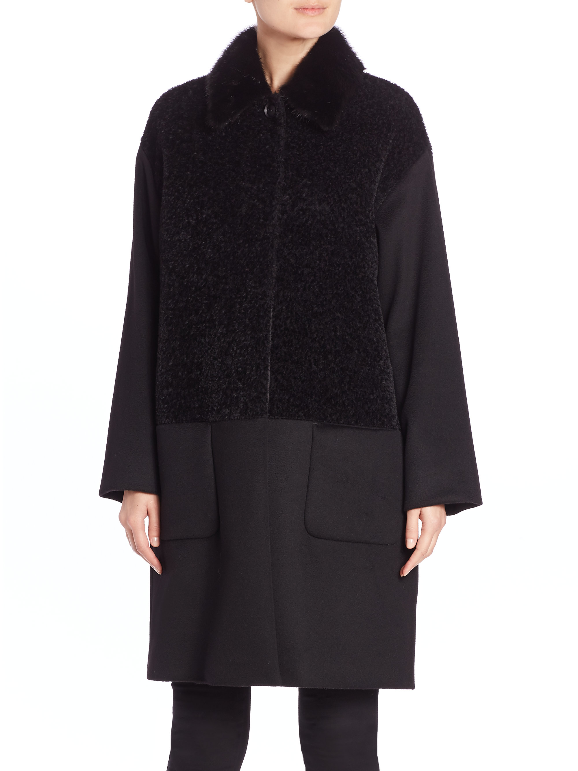 Lyst - Max Mara Studio Corvino Alpaca & Wool Fur-trimmed Coat in Black