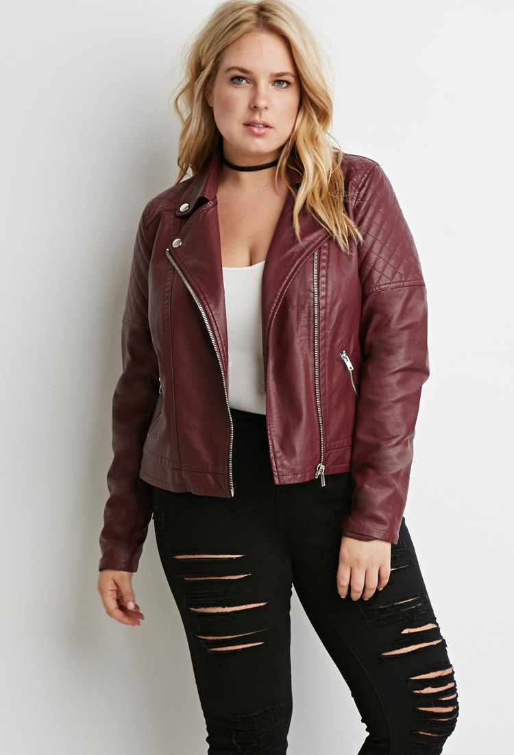 Lyst Forever 21 Plus Size Quilted Faux Leather Moto Jacket In Purple Gallery