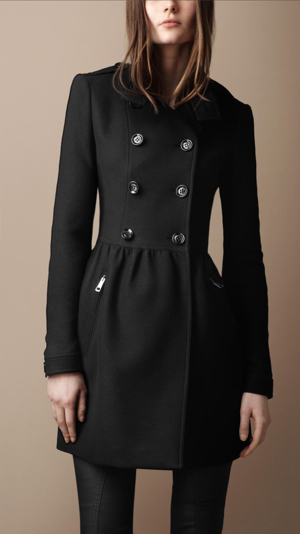 Lyst - Burberry Brit Wool Twill Dress Coat in Black