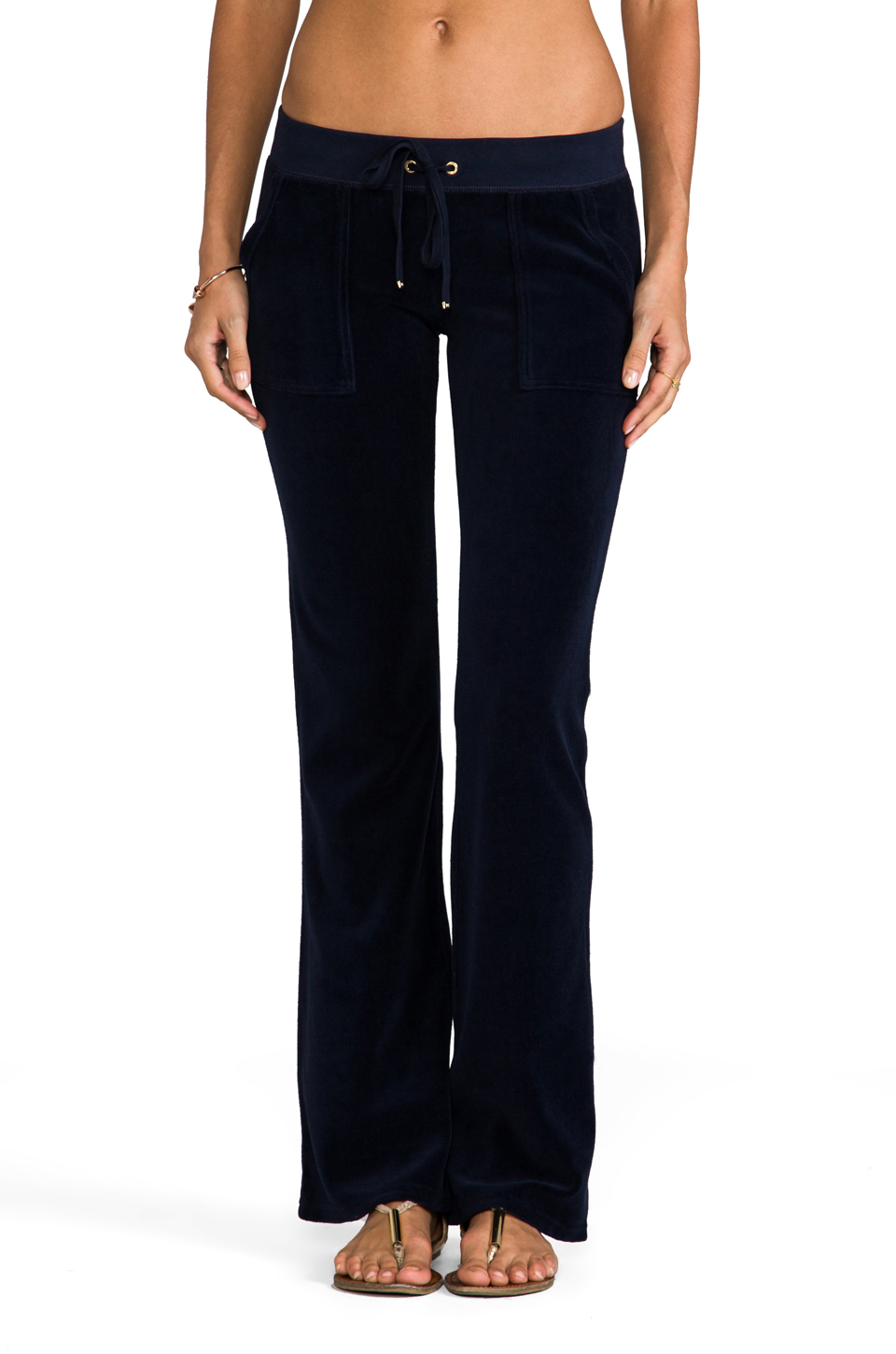 Juicy Couture Velour Flared Leg Pant with Snap Pockets in Blue - Lyst
