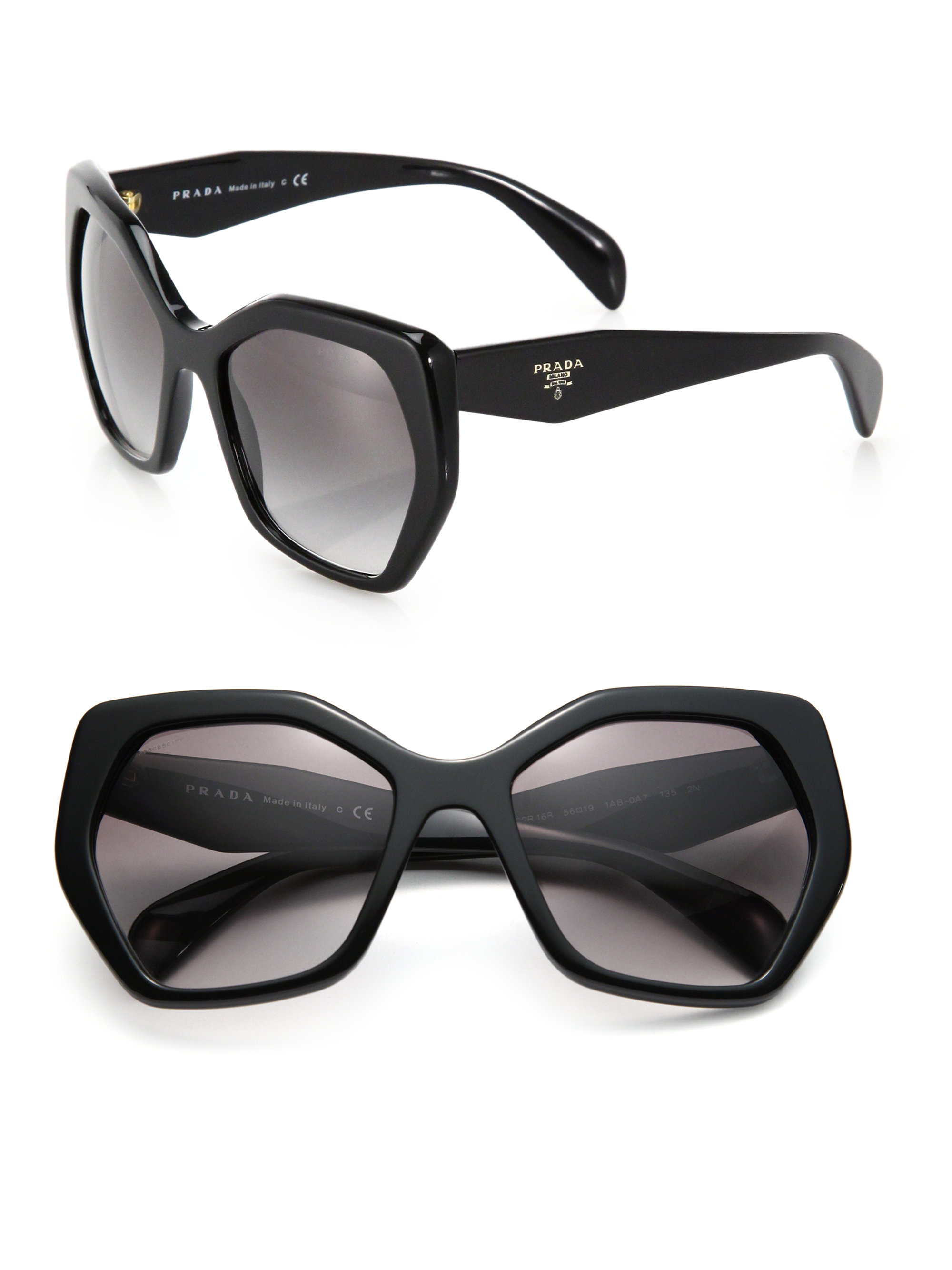 Prada Angular 56mm Pentagonal Sunglasses in Black | Lyst