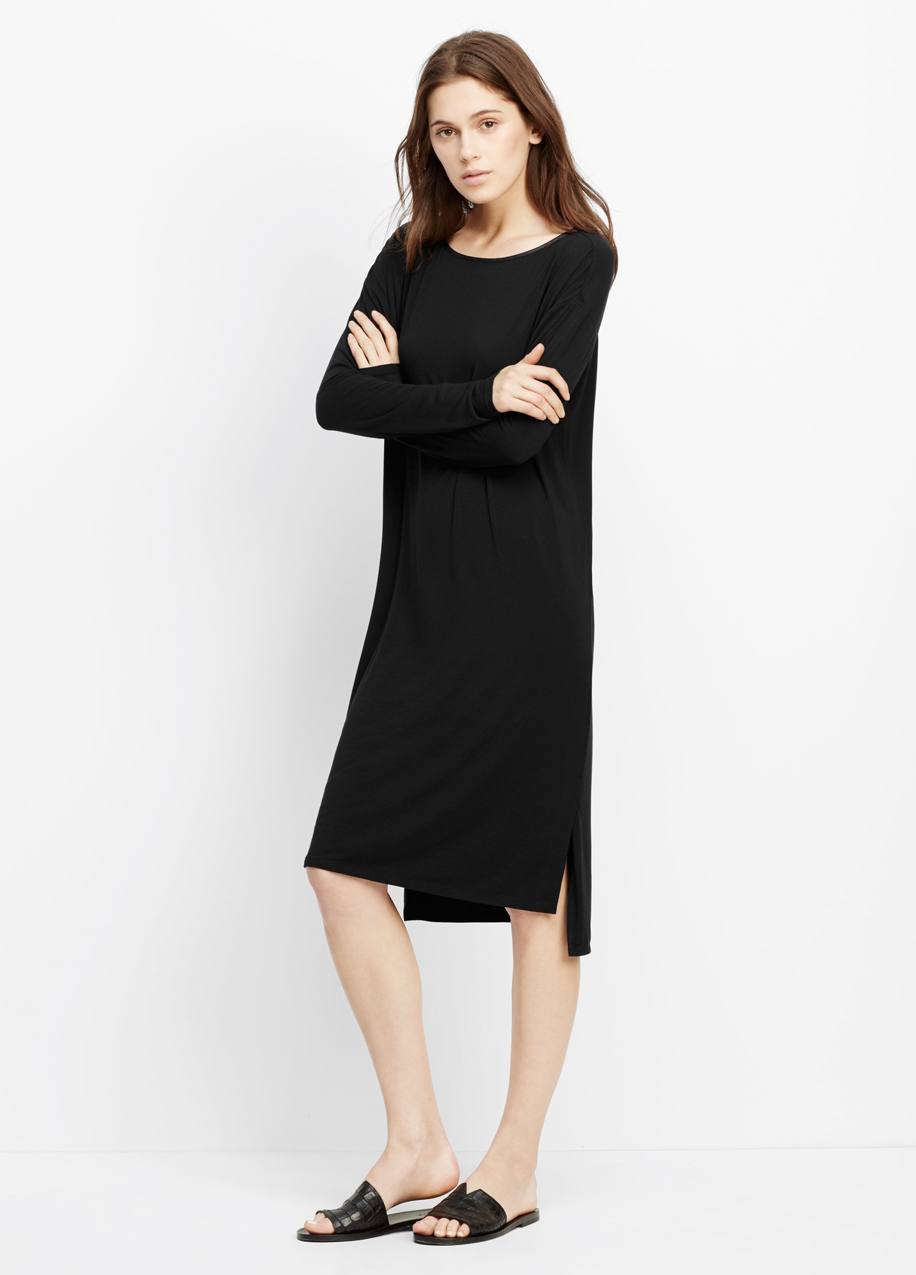 Lyst - Vince Luxe Cotton Blend Long Sleeve T-shirt Dress With Faux ...