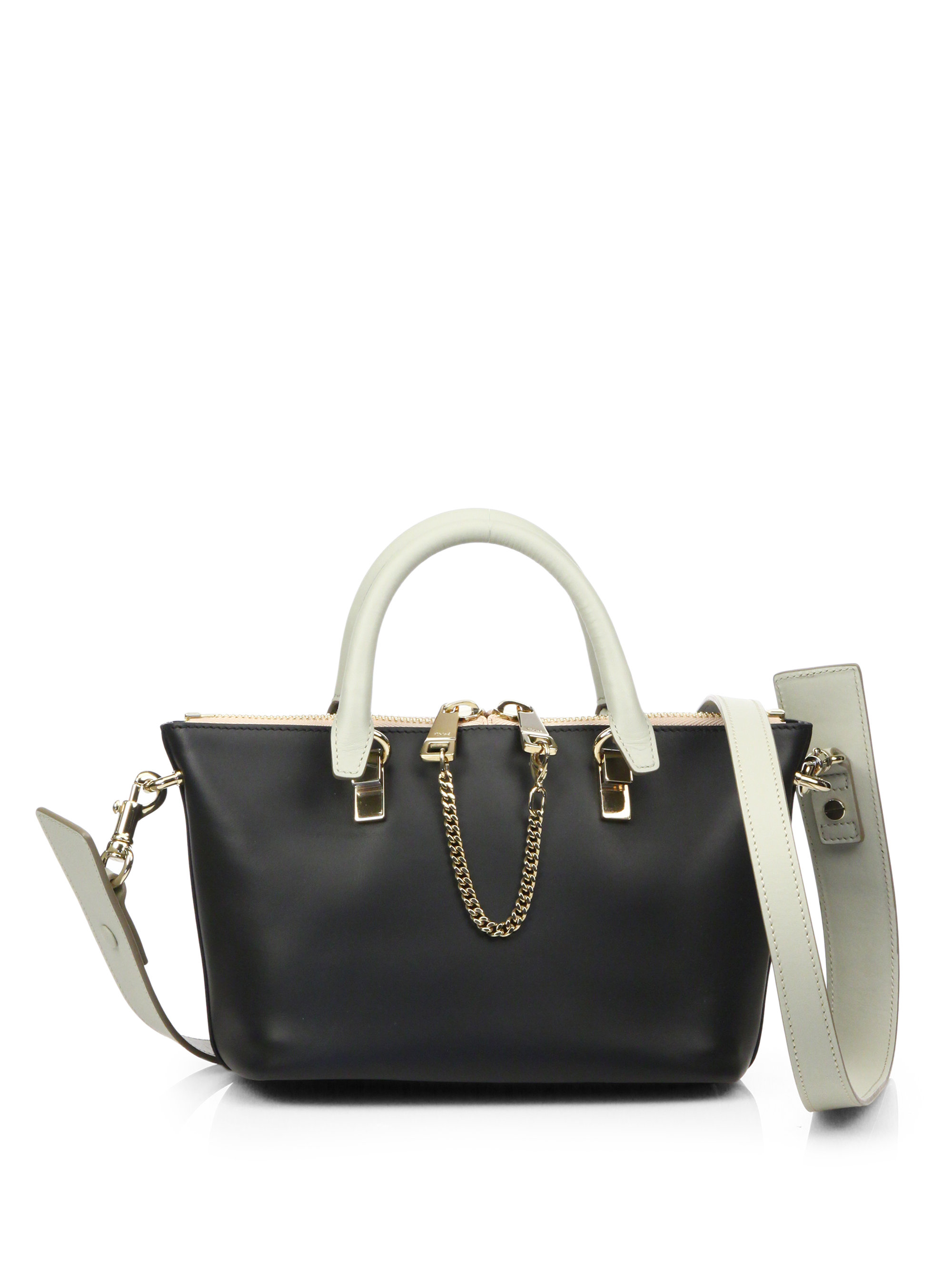 Chlo Bay Calfskin Mini Satchel in Black (BLACK-CREAM) | Lyst  