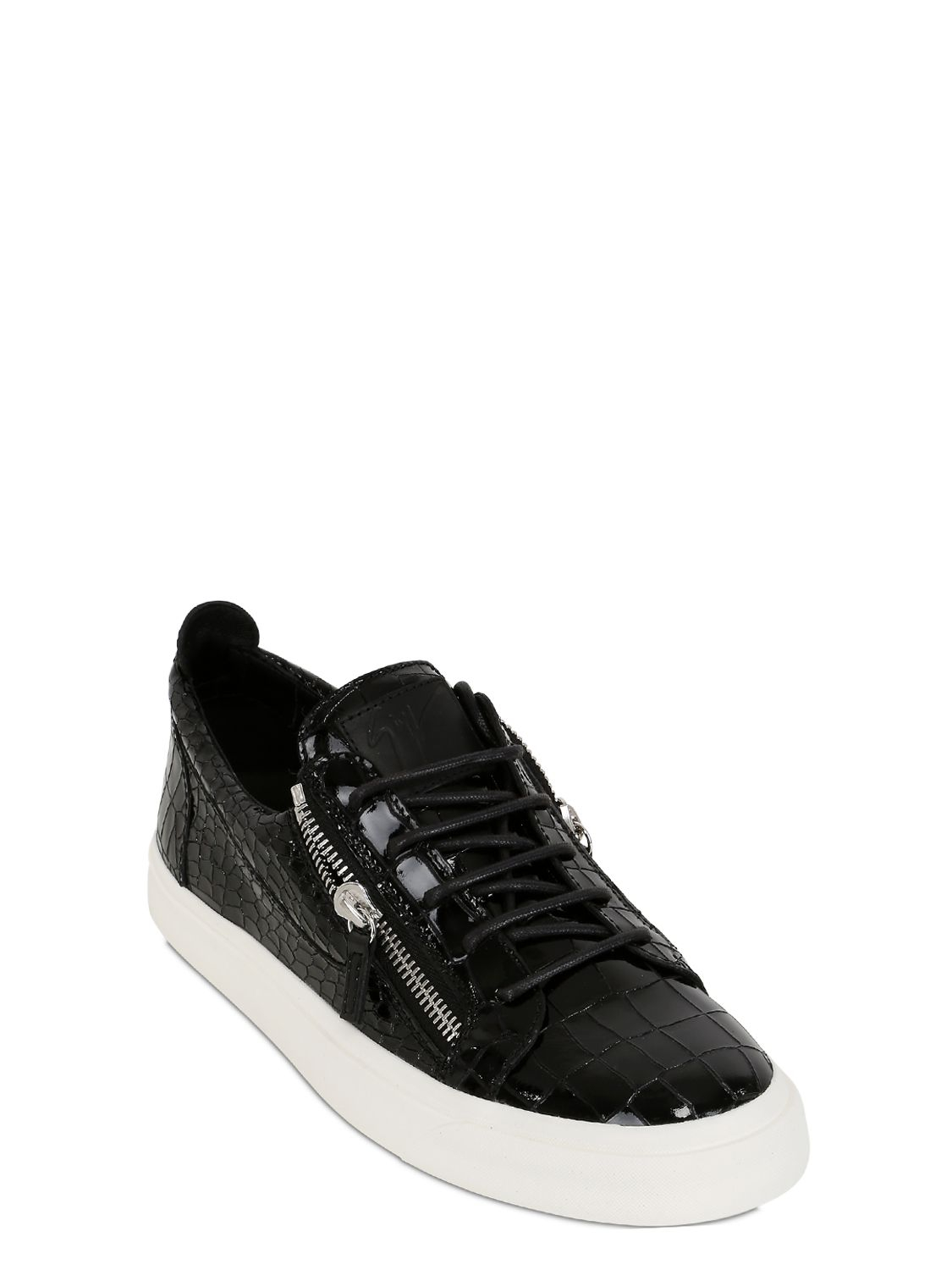 Giuseppe Zanotti Homme Croc Embossed Patent Leather Sneakers in Black ...